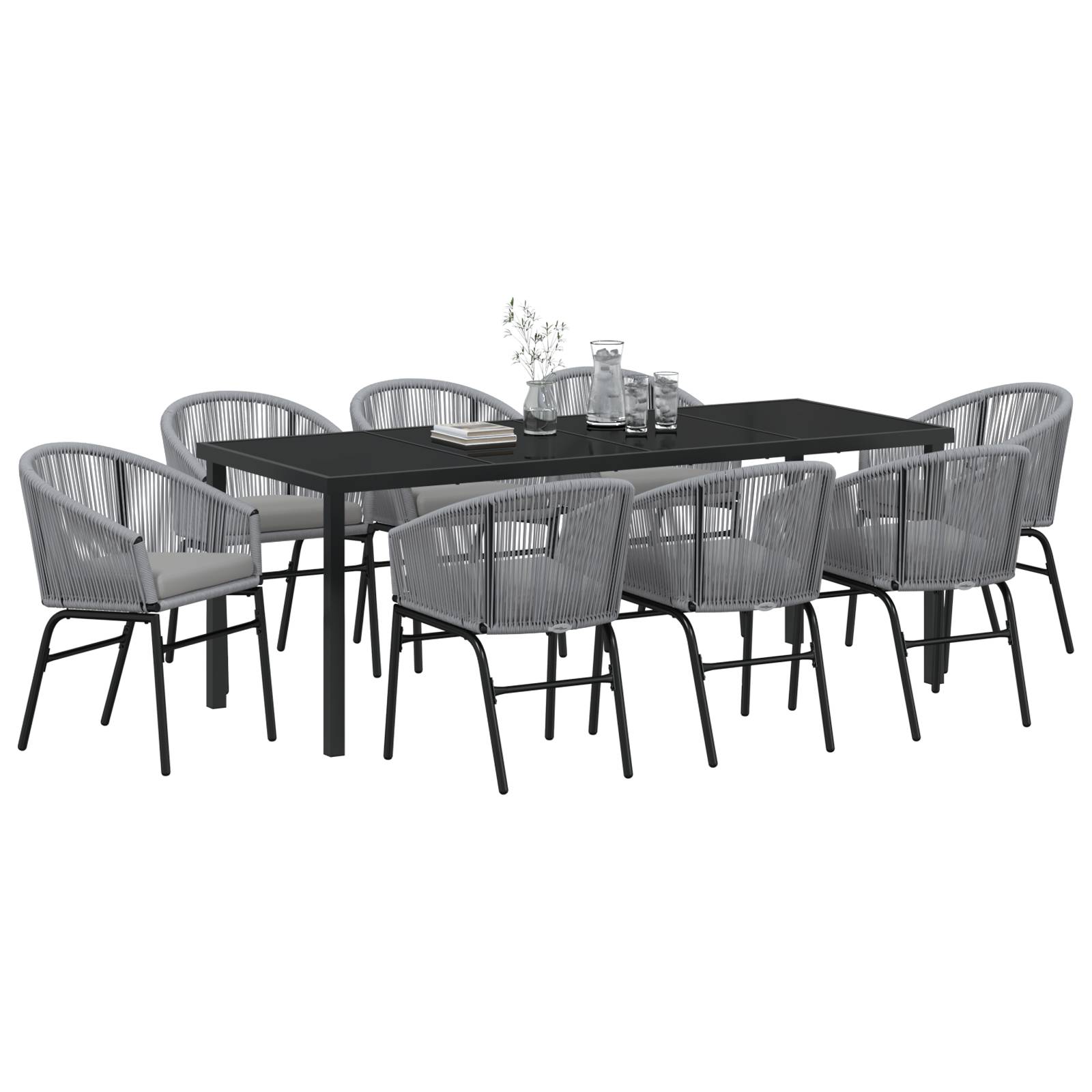 vidaXL 9-teiliges Gartentisch-Set in Grau Poly-Rattan