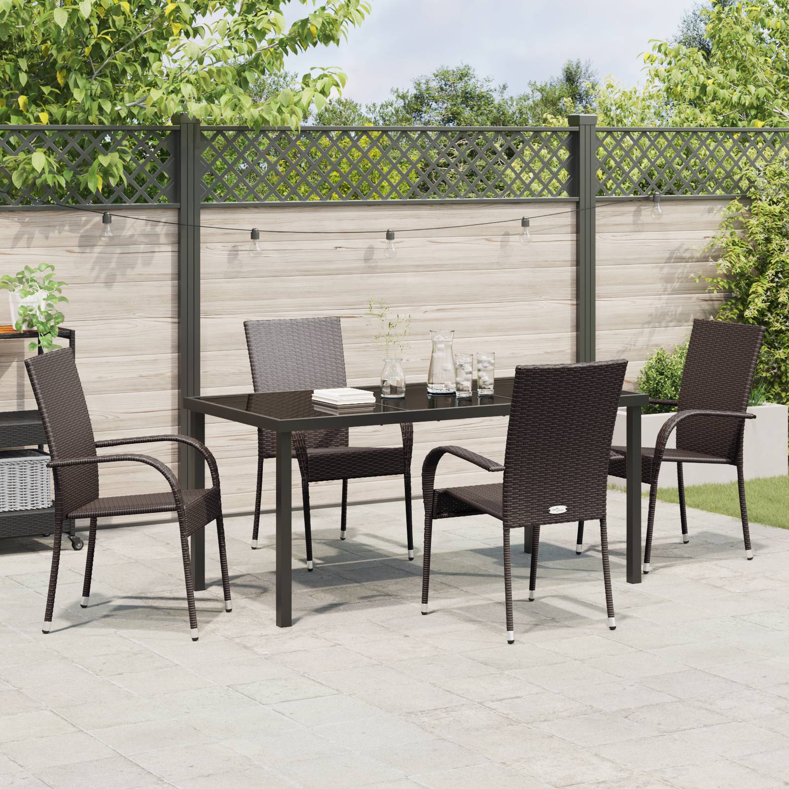 vidaXL 5-teiliges Garten-Ess-Set aus braunem Poly-Rattan