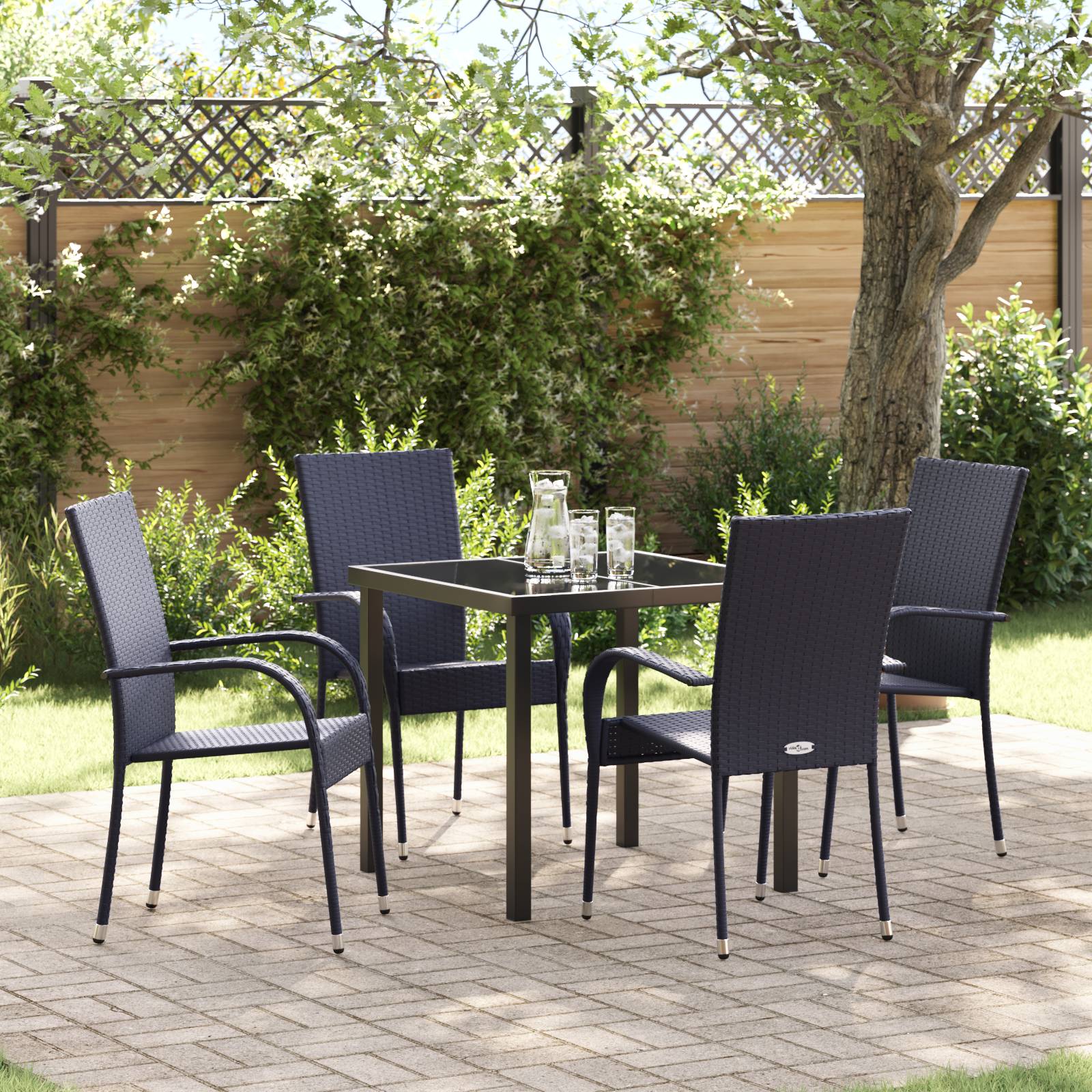 vidaXL 5-teiliges Garten-Esszimmer-Set - Schwarzes Poly-Rattan