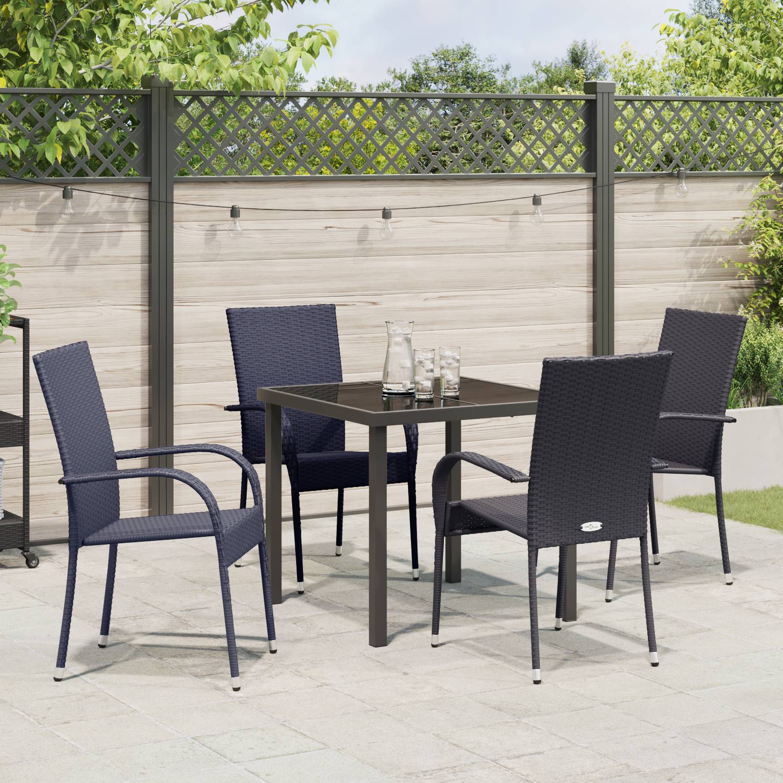 vidaXL 5-teiliges Garten-Esszimmer-Set - Schwarzes Poly-Rattan