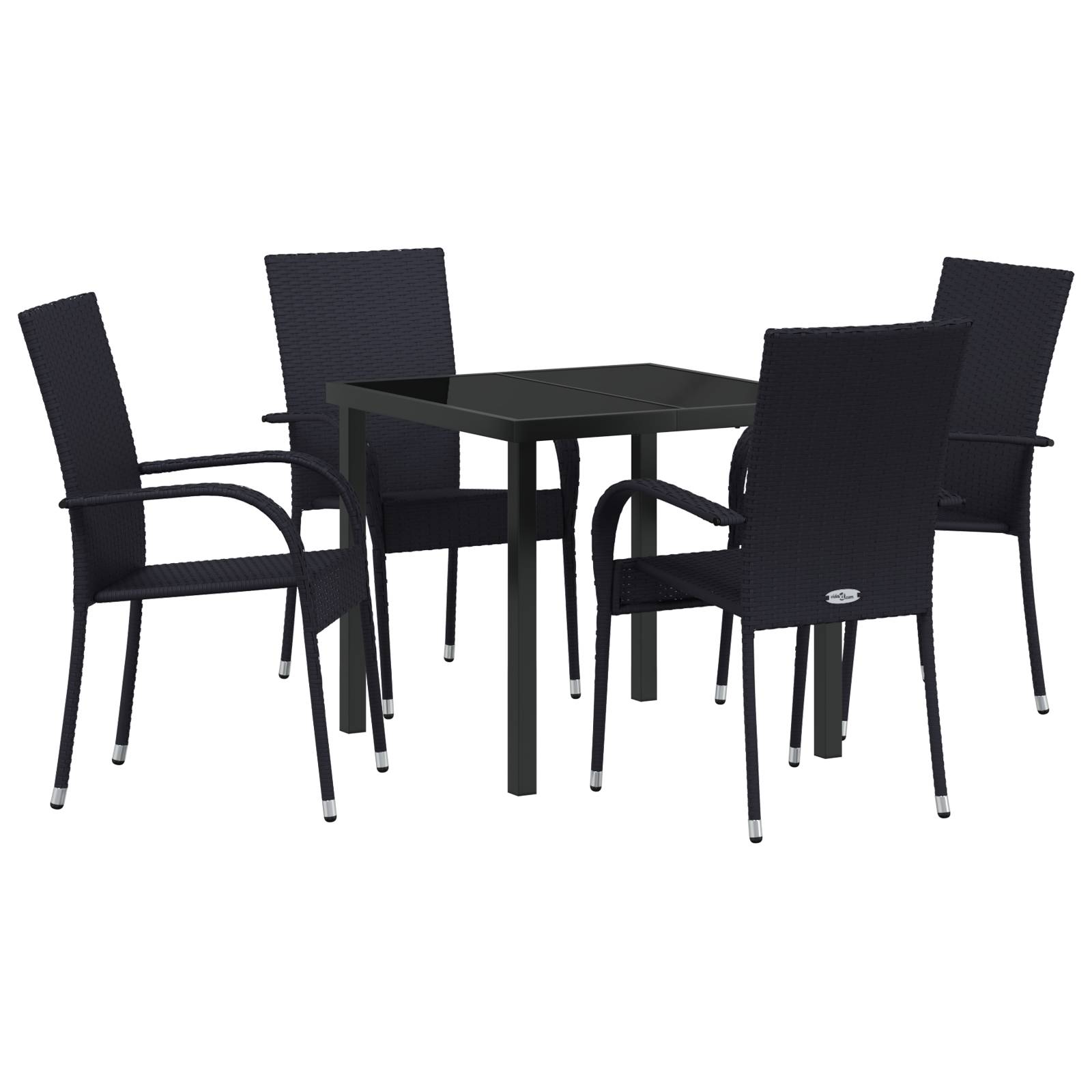 vidaXL 5-teiliges Garten-Esszimmer-Set - Schwarzes Poly-Rattan