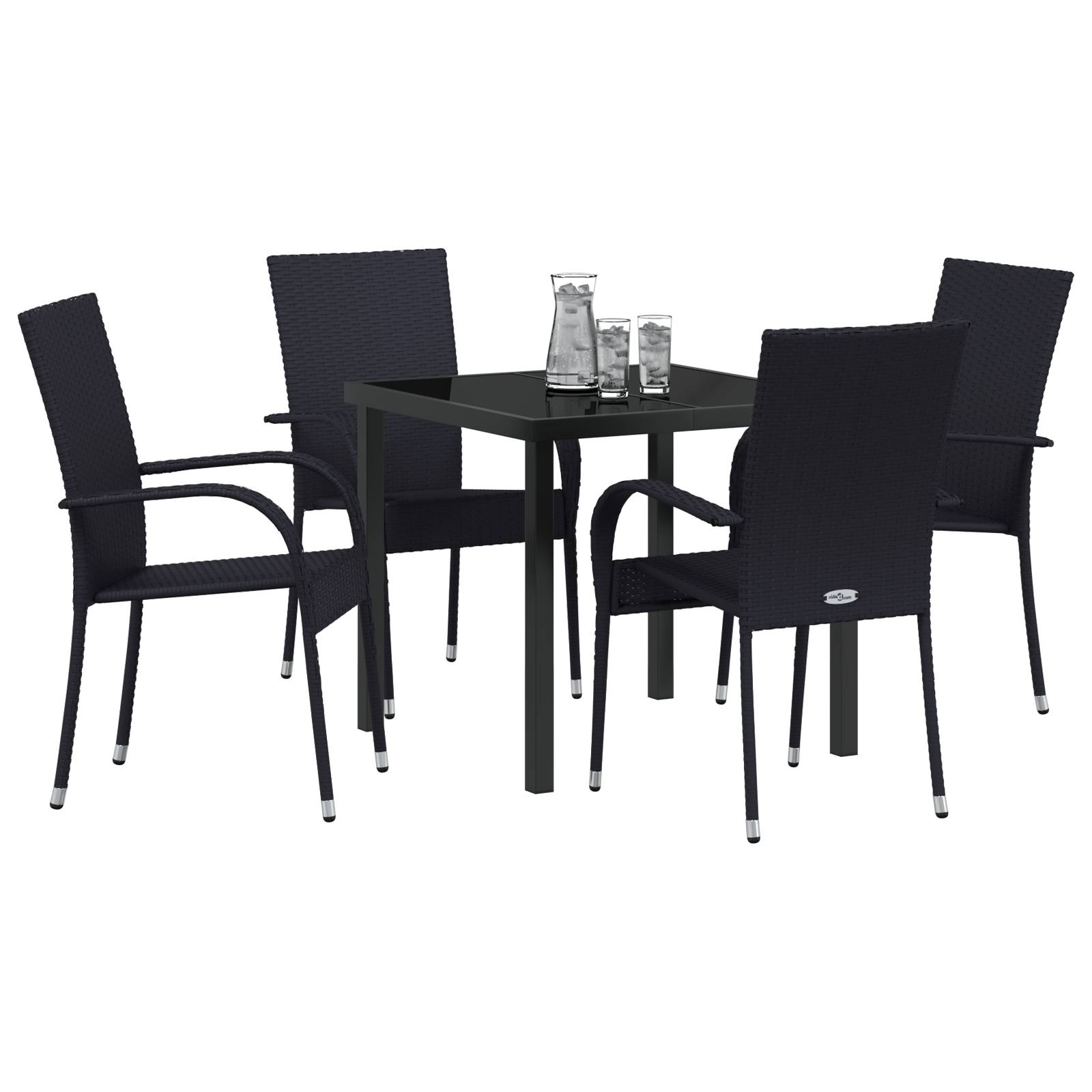 vidaXL 5-teiliges Garten-Esszimmer-Set - Schwarzes Poly-Rattan