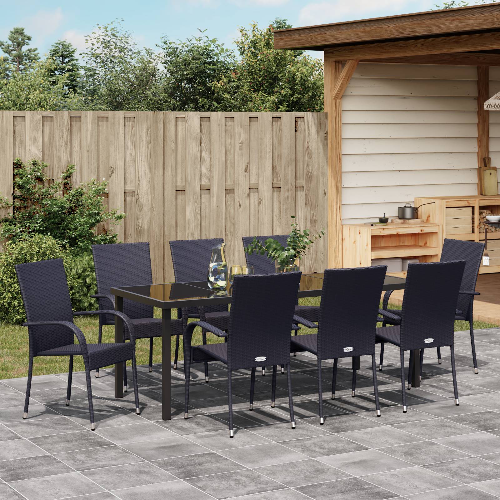 vidaXL 5-teilige Garten-Essgruppe aus schwarzem Poly-Rattan
