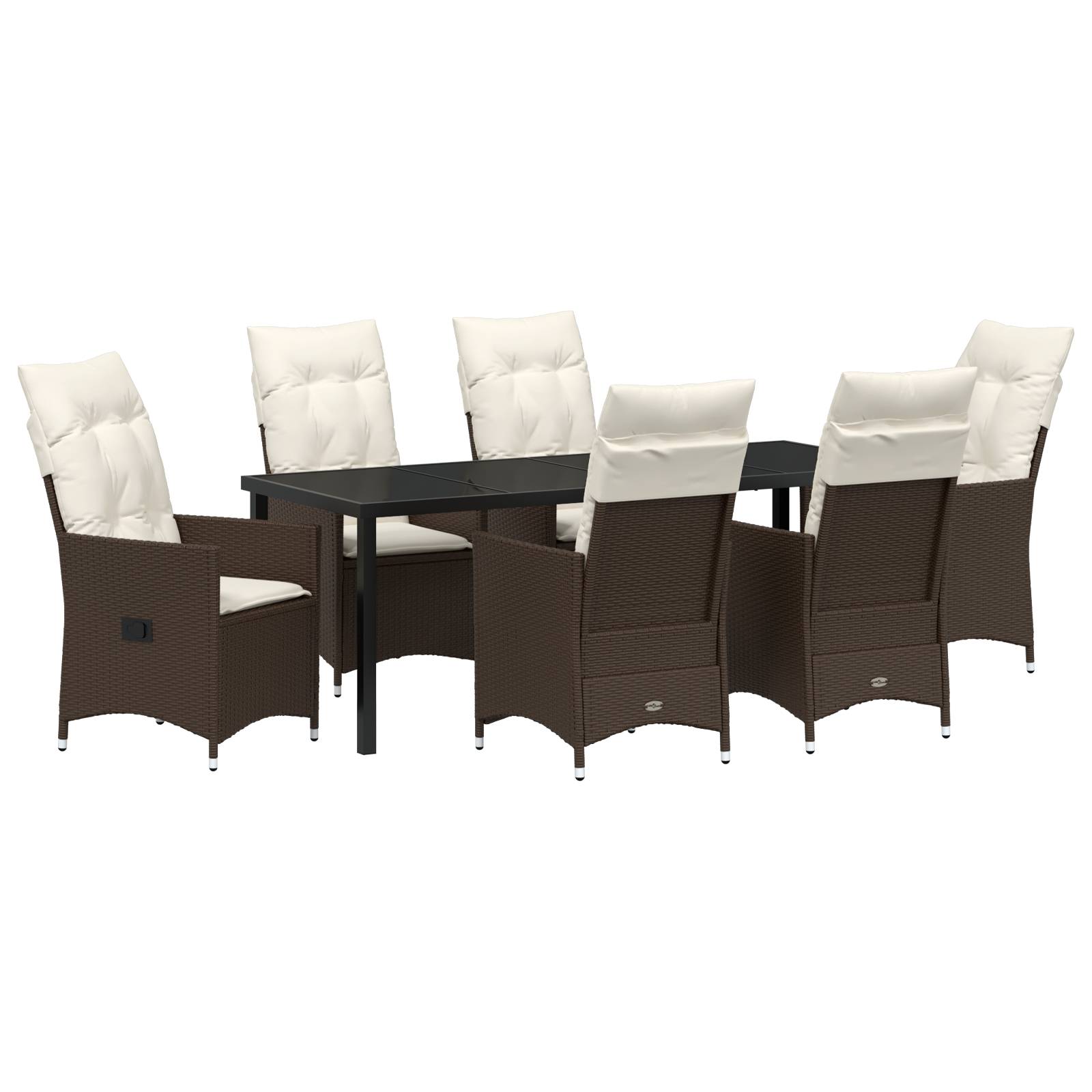vidaXL 7-tlg Garten-Dining-Set mit Kissen in Braun, Poly-Rattan