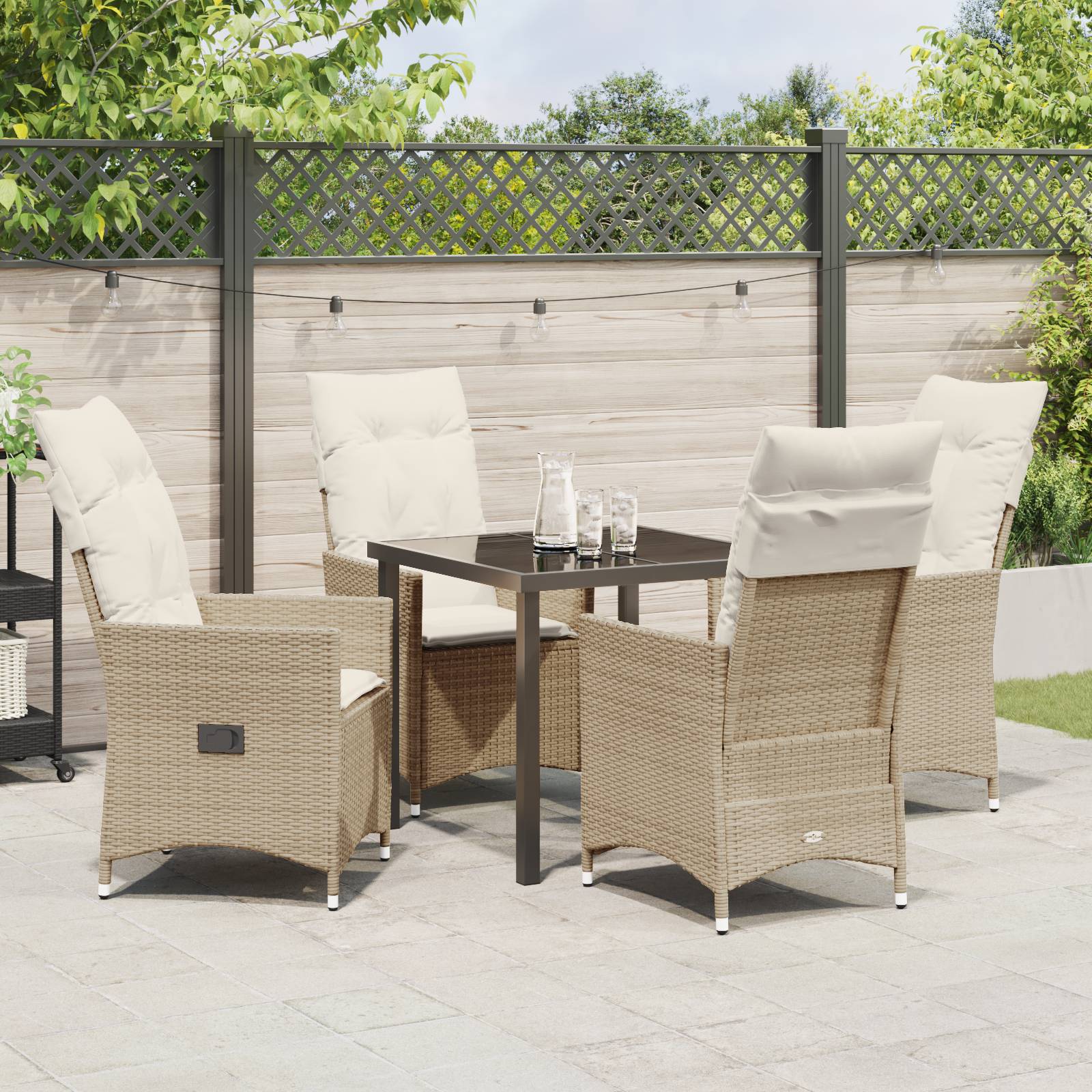 vidaXL 5-teiliges Garten-Esszimmer-Set mit Kissen Beiger Poly-Rattan