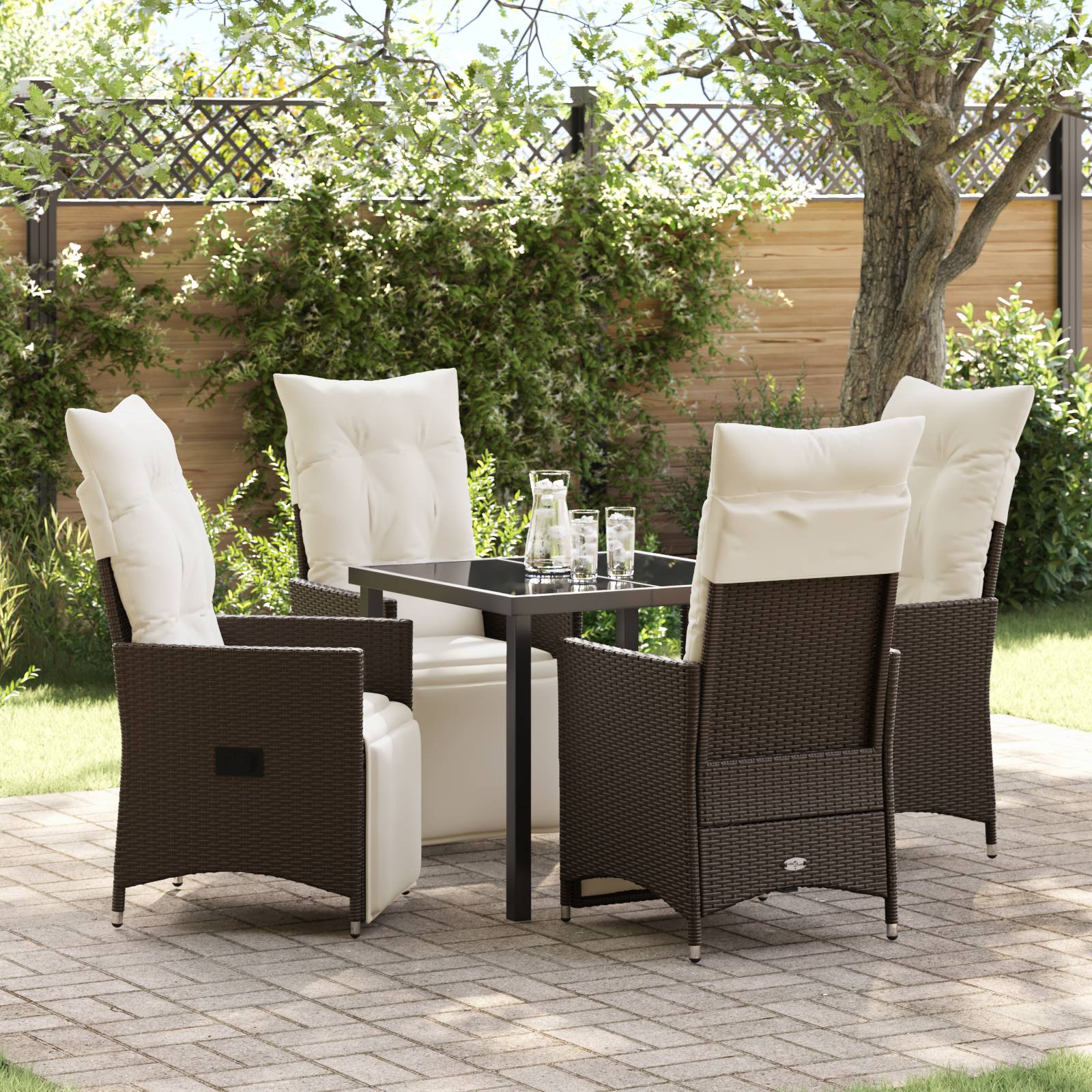 vidaXL 5-teiliges Garten-Dining-Set mit Kissen Braun Poly-Rattan