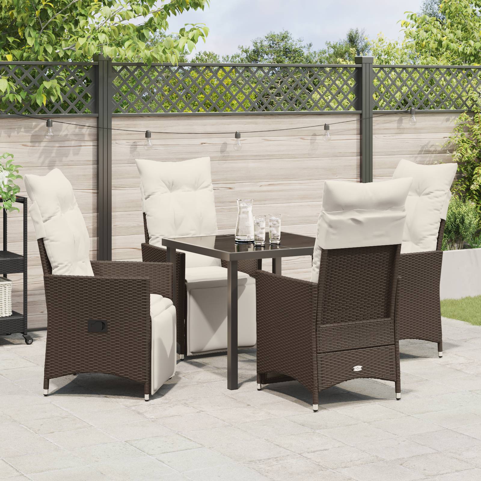 vidaXL 5-teiliges Garten-Dining-Set mit Kissen Braun Poly-Rattan