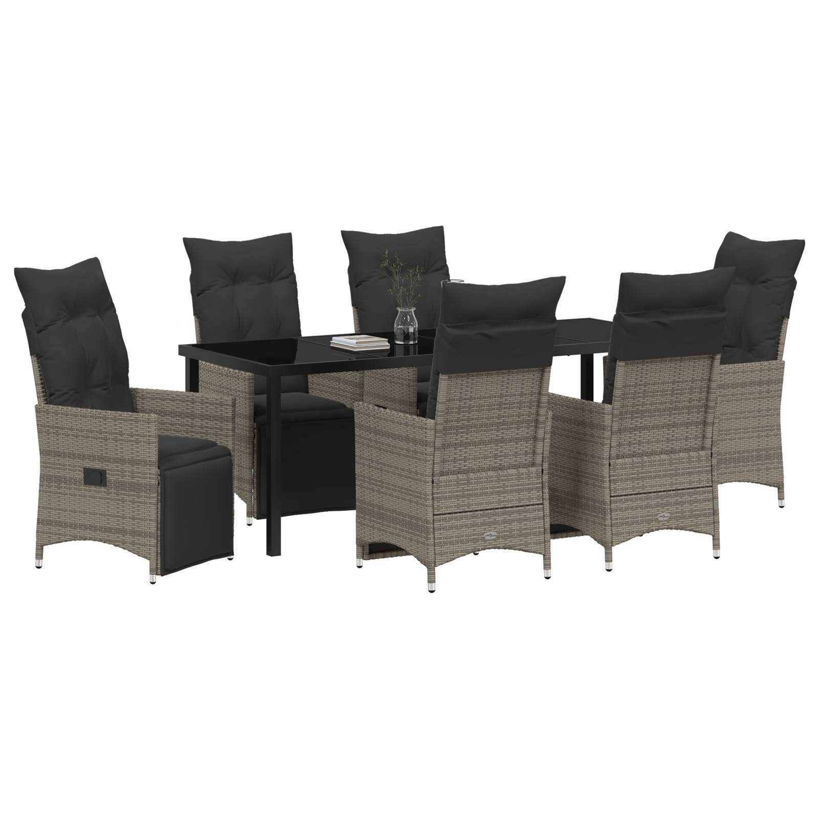 vidaXL 7-teiliges Garten-Dining-Set mit Kissen Grau Poly-Rattan