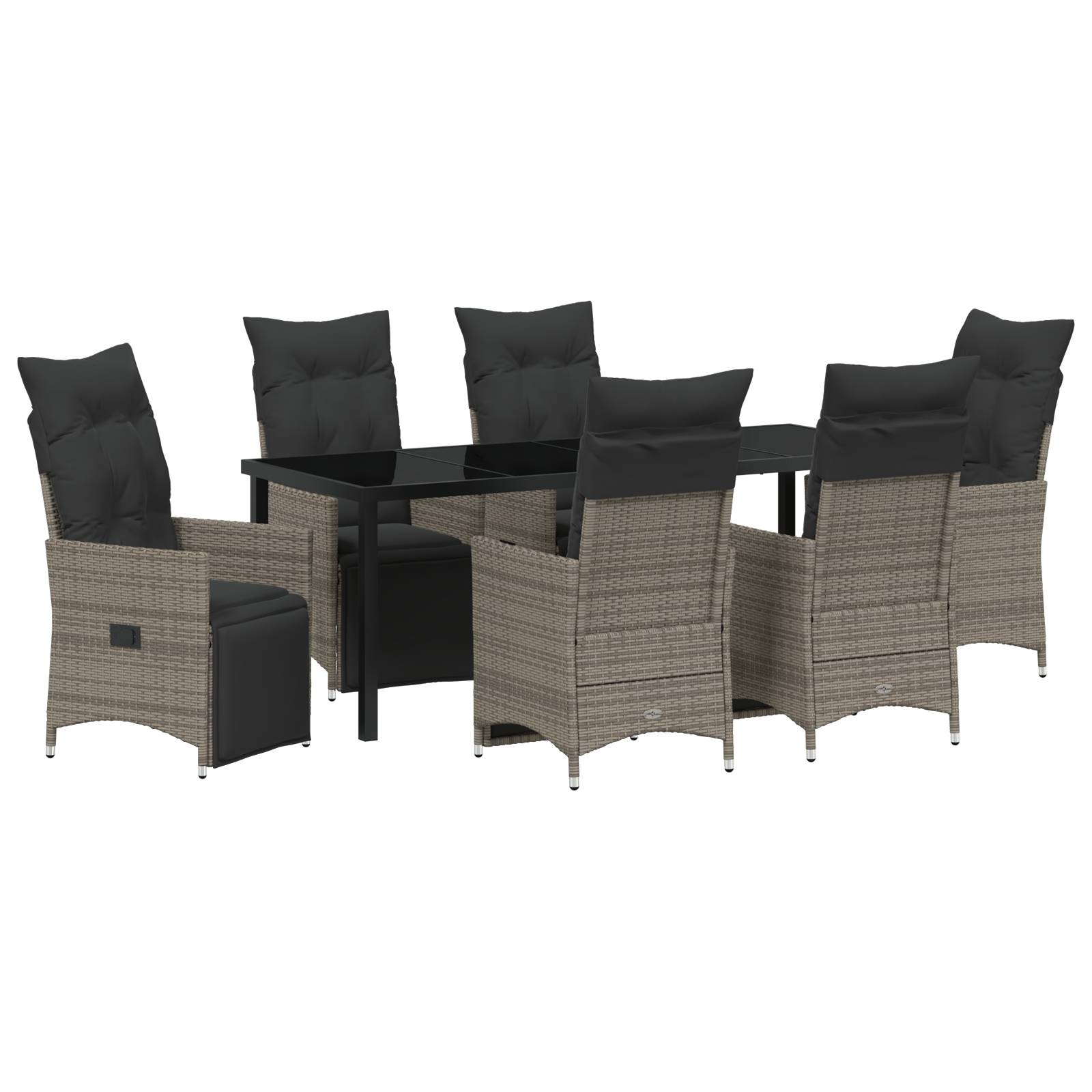 vidaXL 7-teiliges Garten-Dining-Set mit Kissen Grau Poly-Rattan
