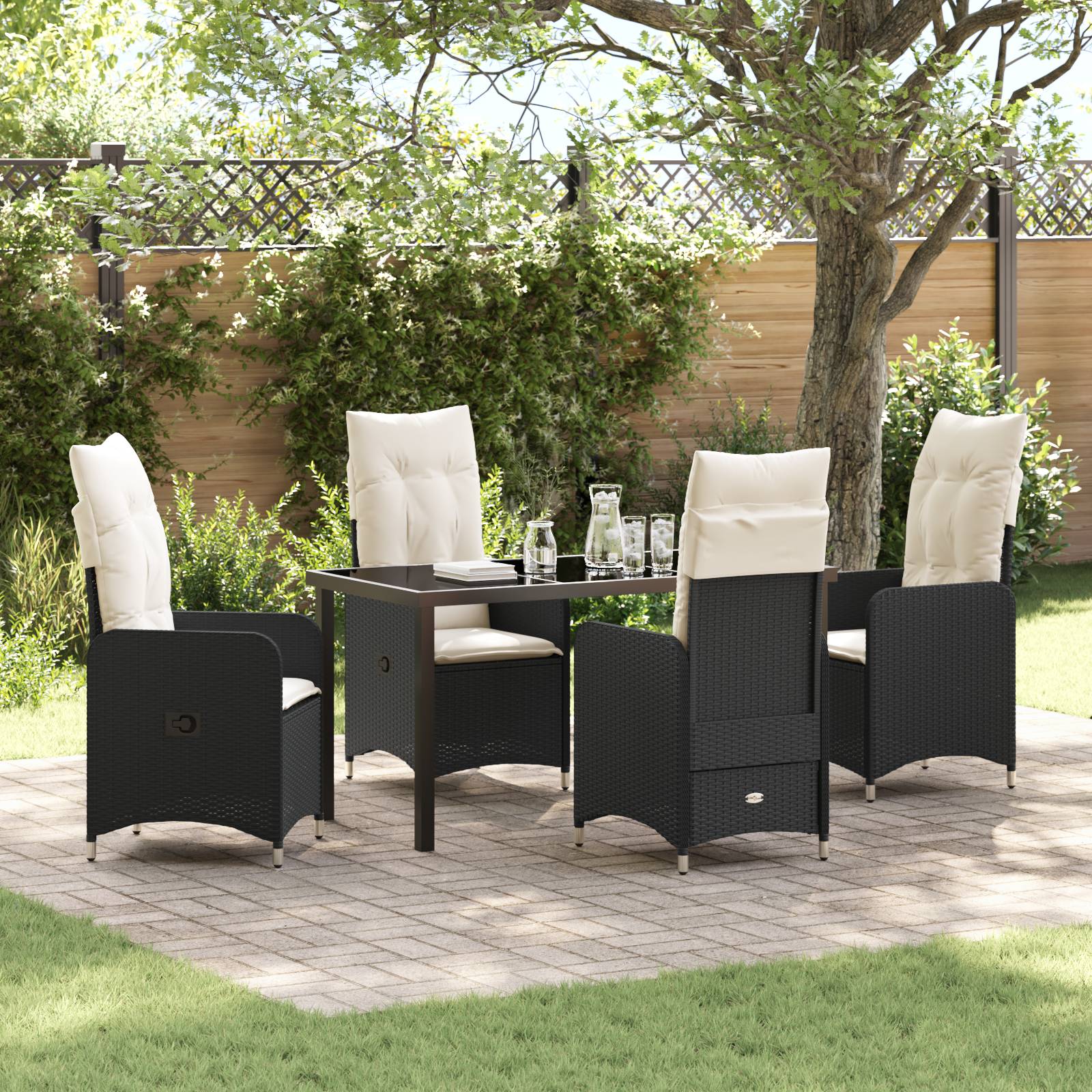 vidaXL 5-tlg. Garten-Essgruppe mit Kissen Schwarz Poly Rattan