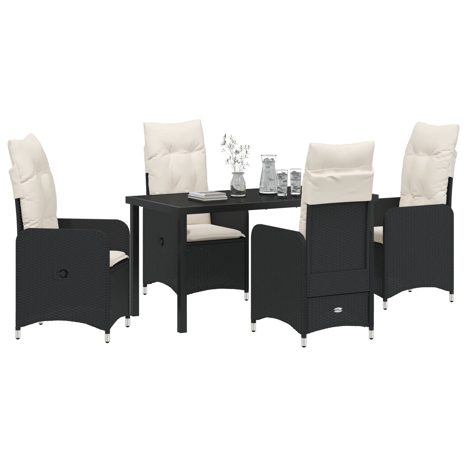 vidaXL 5-tlg. Garten-Essgruppe mit Kissen Schwarz Poly Rattan