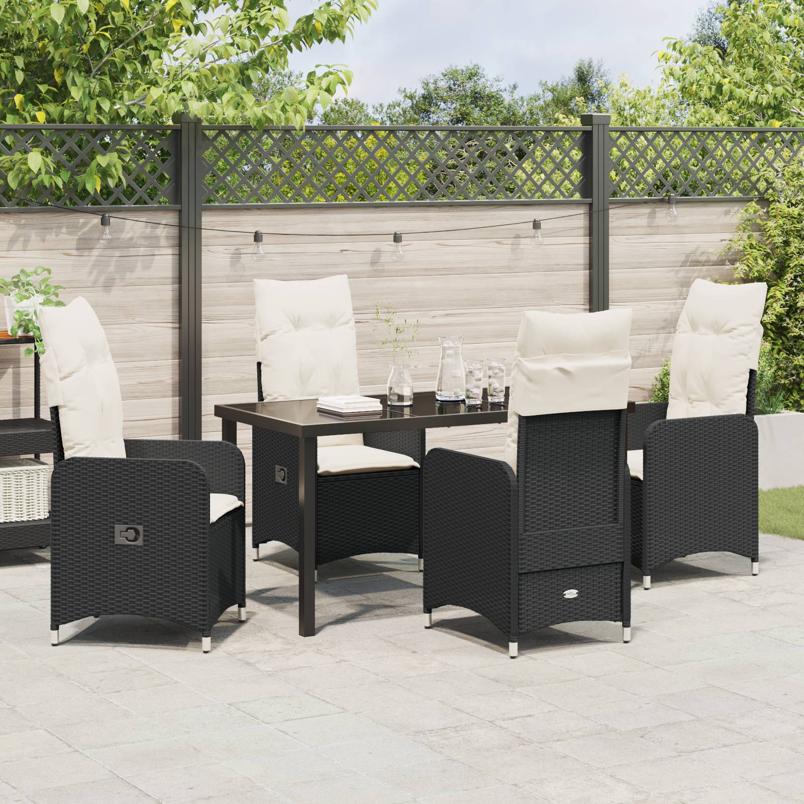 vidaXL 5-tlg. Garten-Essgruppe mit Kissen Schwarz Poly Rattan