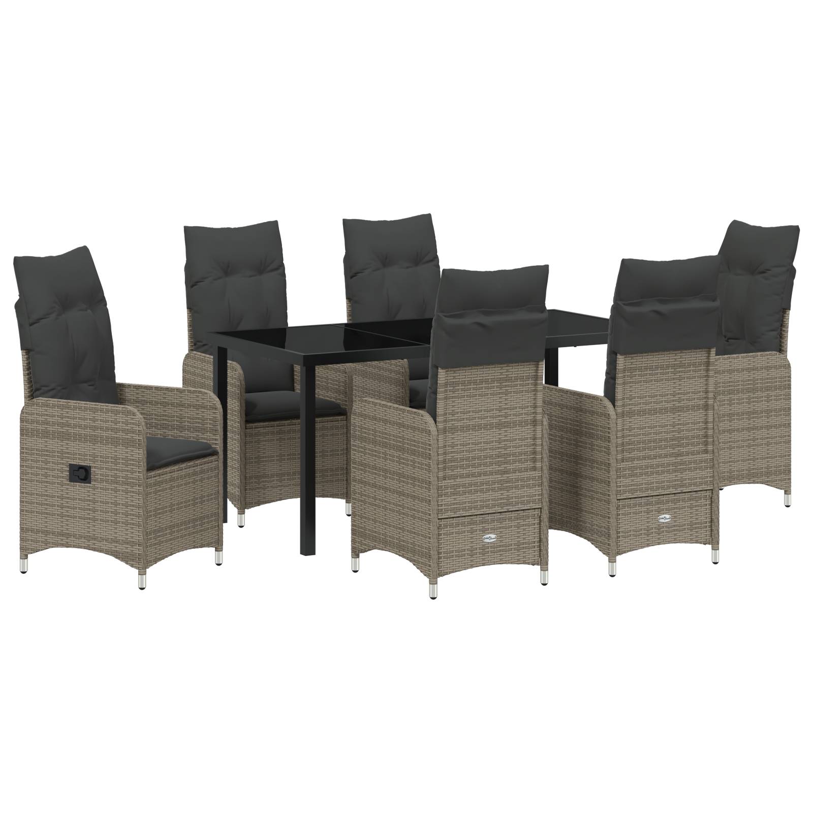 vidaXL 7-tlg. Garten-Essgruppe mit Kissen Grau Poly Rattan