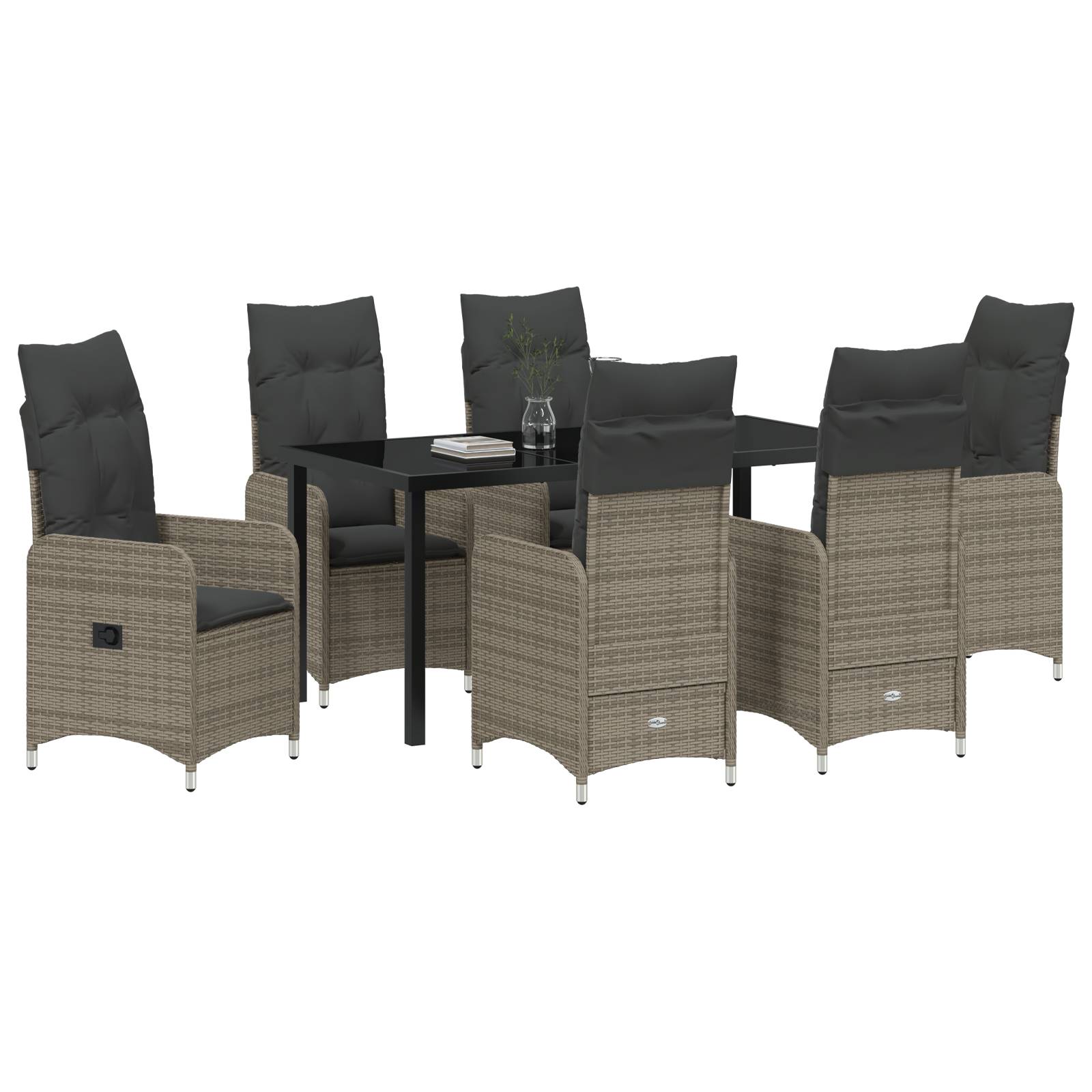 vidaXL 7-tlg. Garten-Essgruppe mit Kissen Grau Poly Rattan