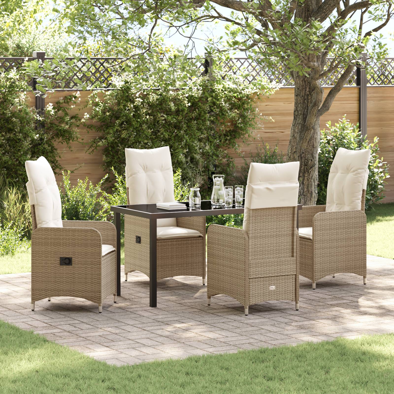 vidaXL 5-tlg. Garten-Essgruppe mit Kissen Beige Poly Rattan