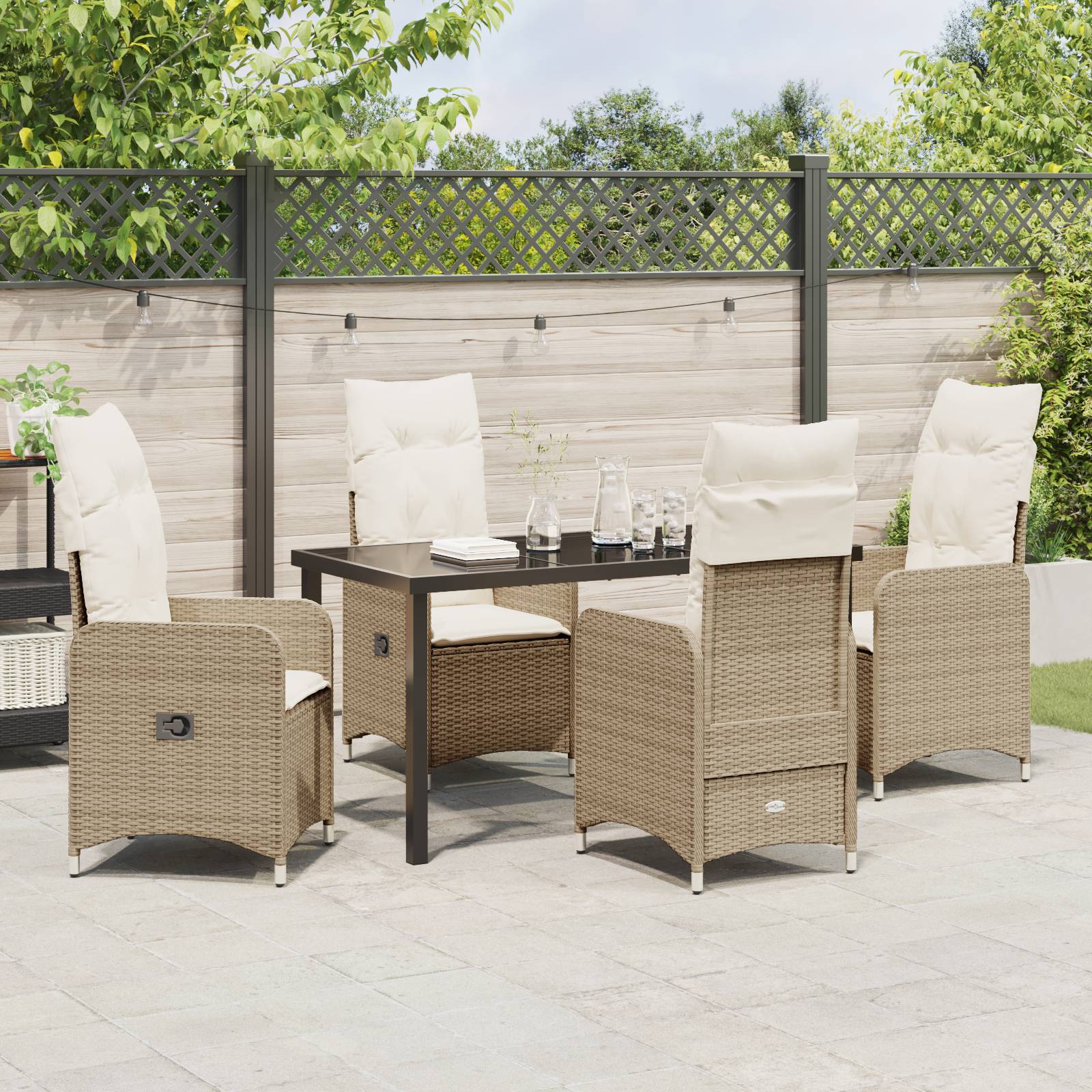 vidaXL 5-tlg. Garten-Essgruppe mit Kissen Beige Poly Rattan