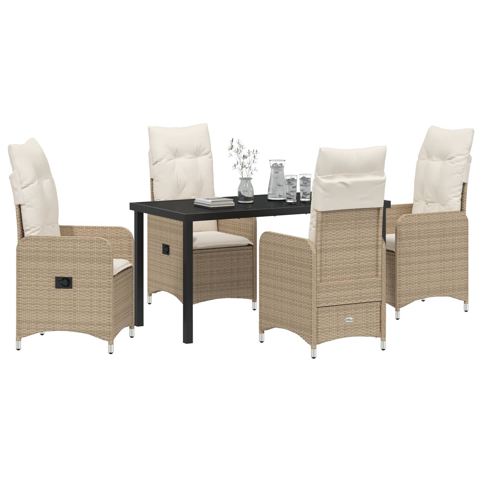 vidaXL 5-tlg. Garten-Essgruppe mit Kissen Beige Poly Rattan