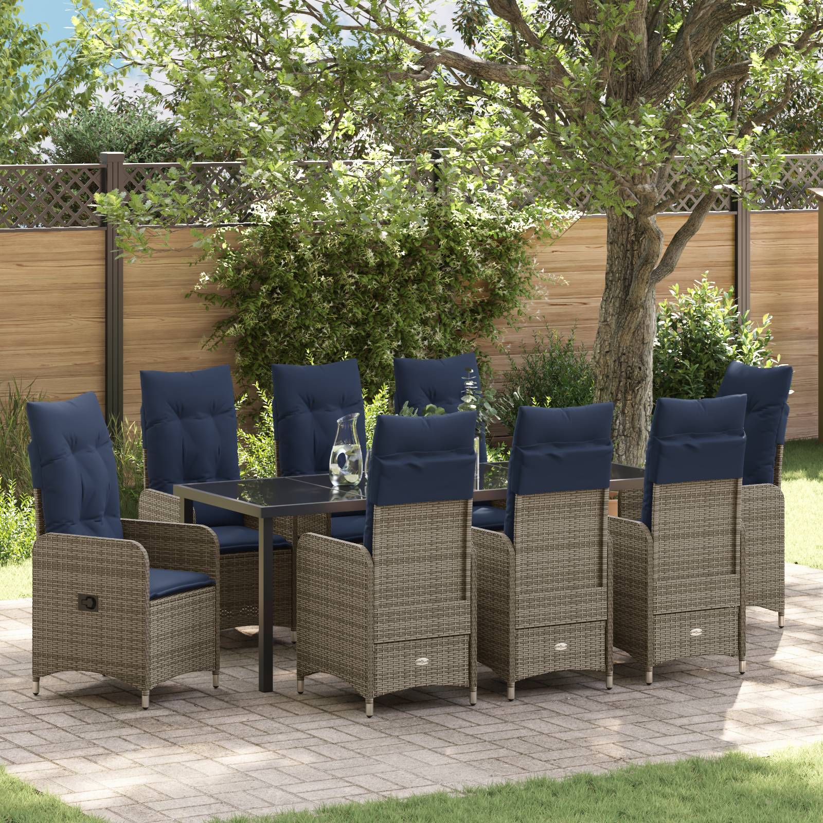 vidaXL 9-tlg. Garten-Essgruppe mit Kissen Schwarz Poly Rattan