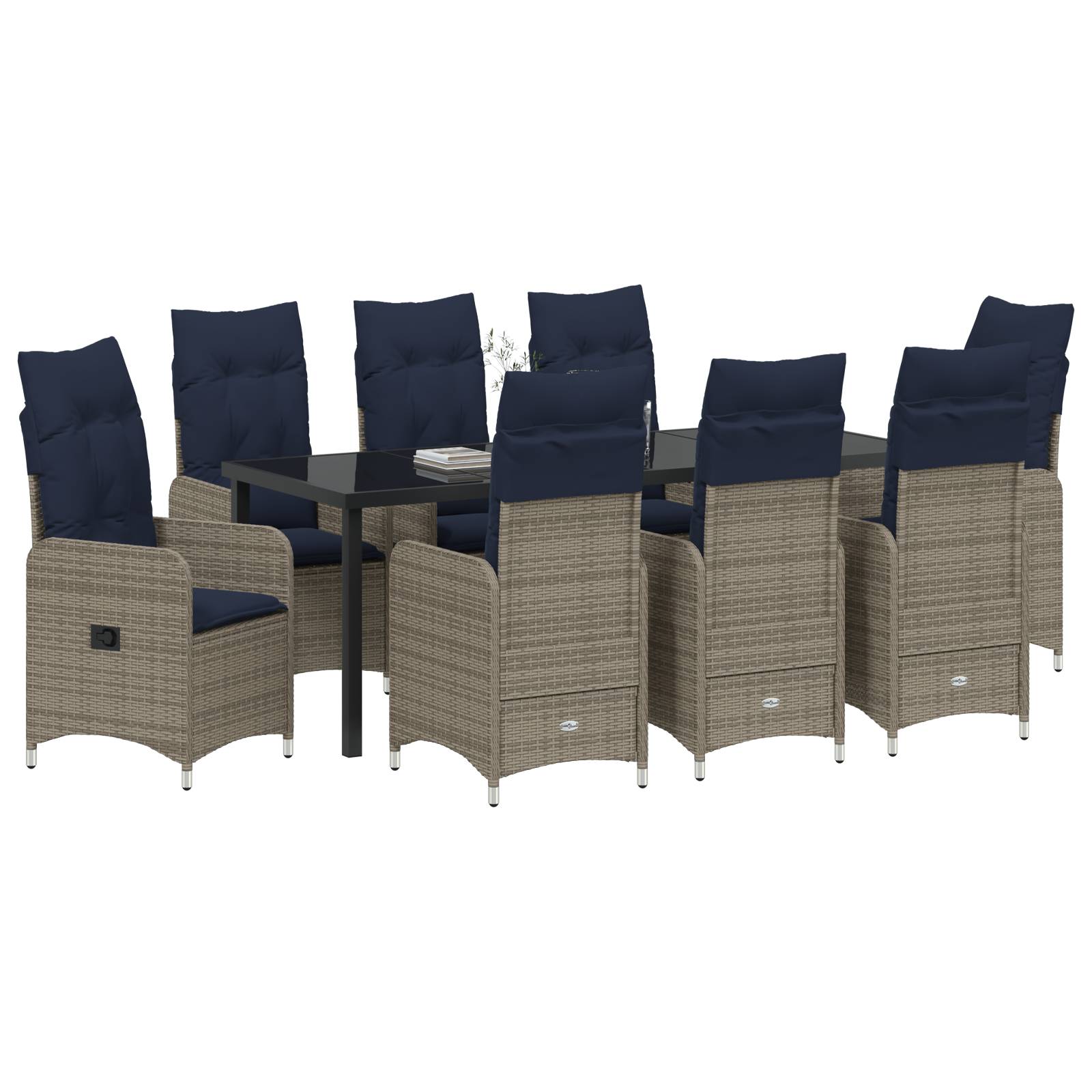 vidaXL 9-tlg. Garten-Essgruppe mit Kissen Schwarz Poly Rattan