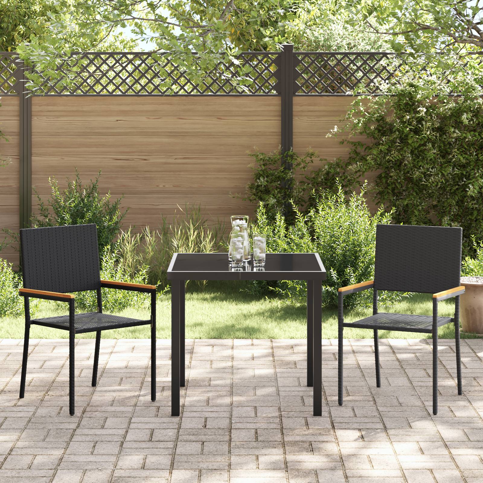 vidaXL 3-teiliges Garten Essset Schwarz Poly Rattan