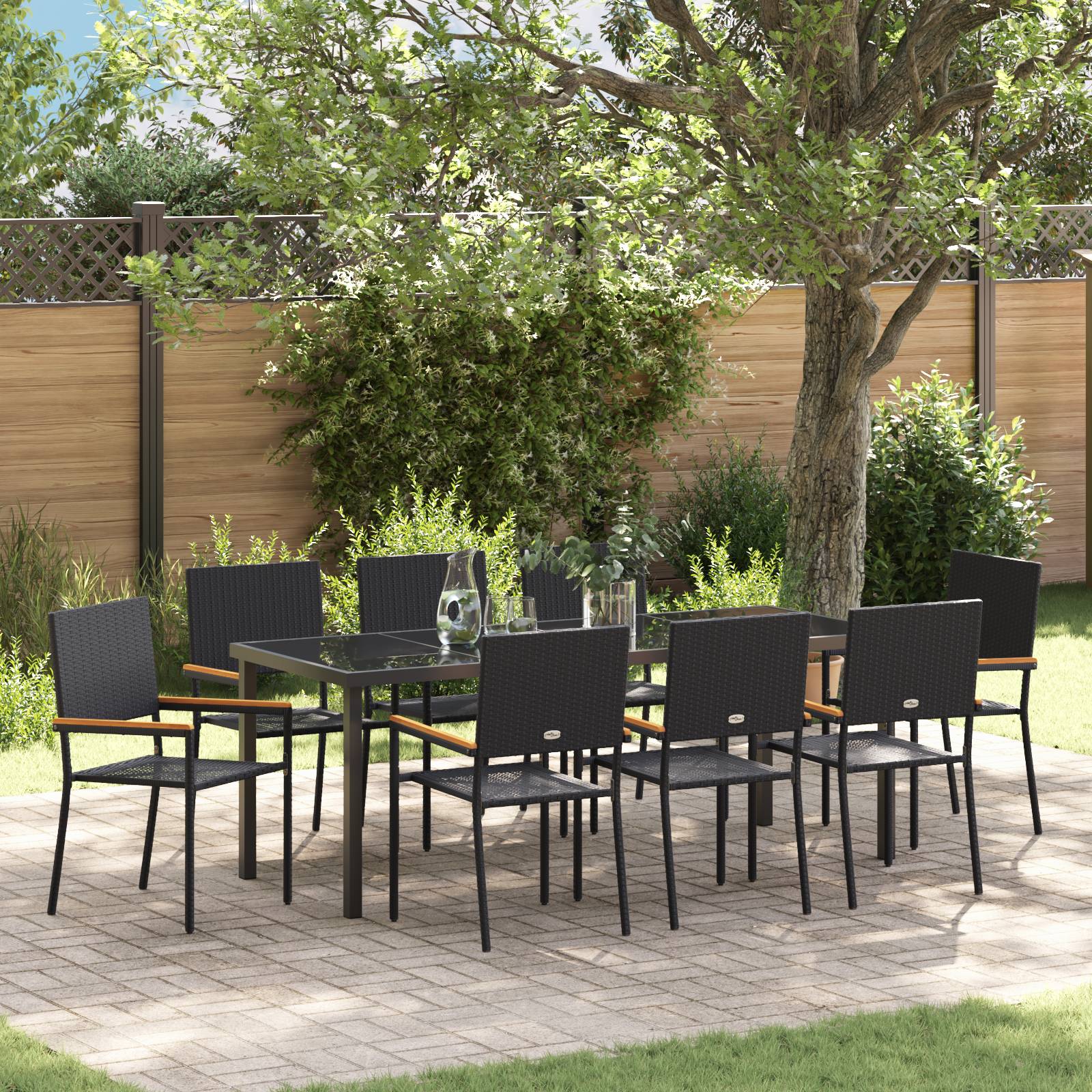 vidaXL 9-teiliges Garten Esszimmer Set Schwarz Poly Rattan