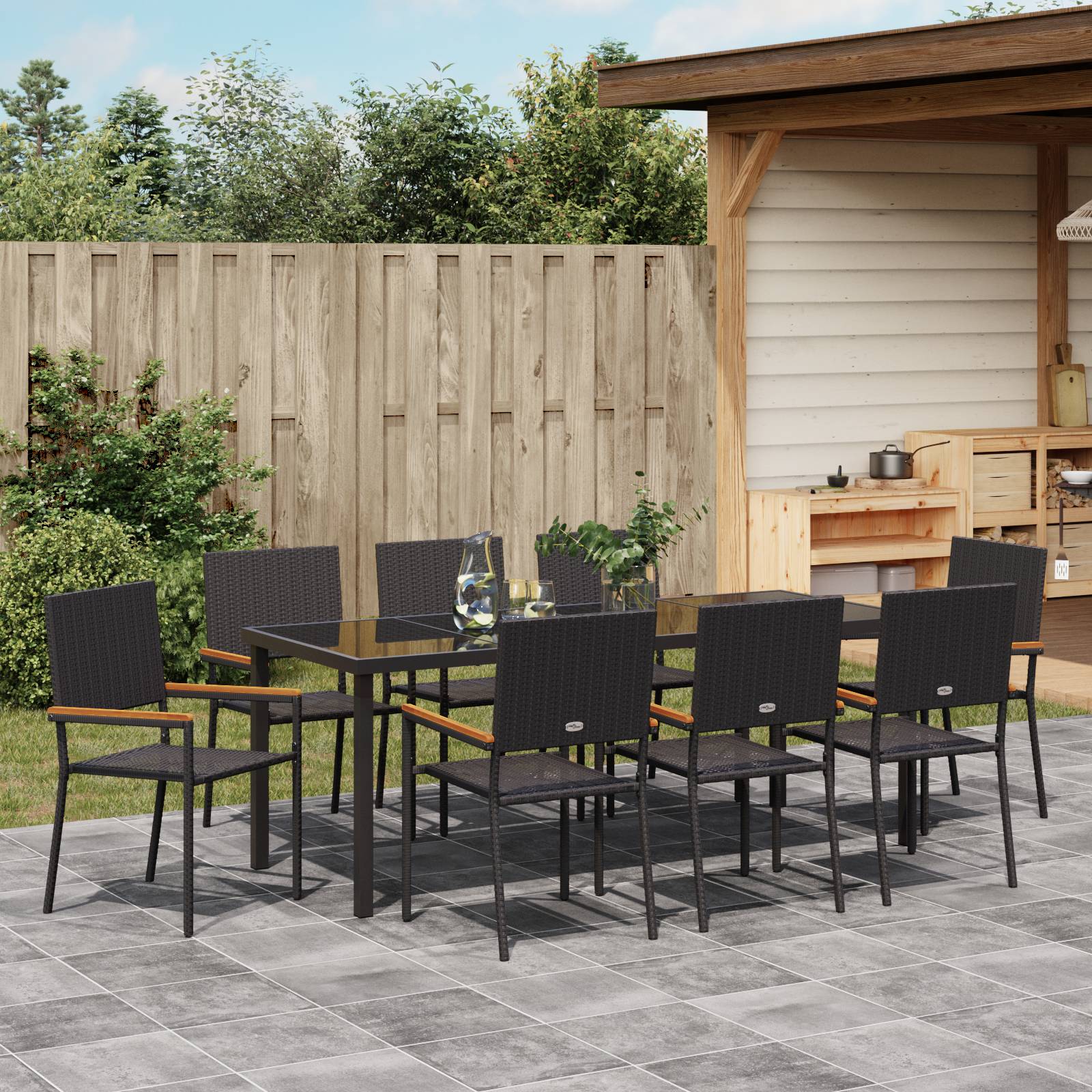 vidaXL 9-teiliges Garten Esszimmer Set Schwarz Poly Rattan