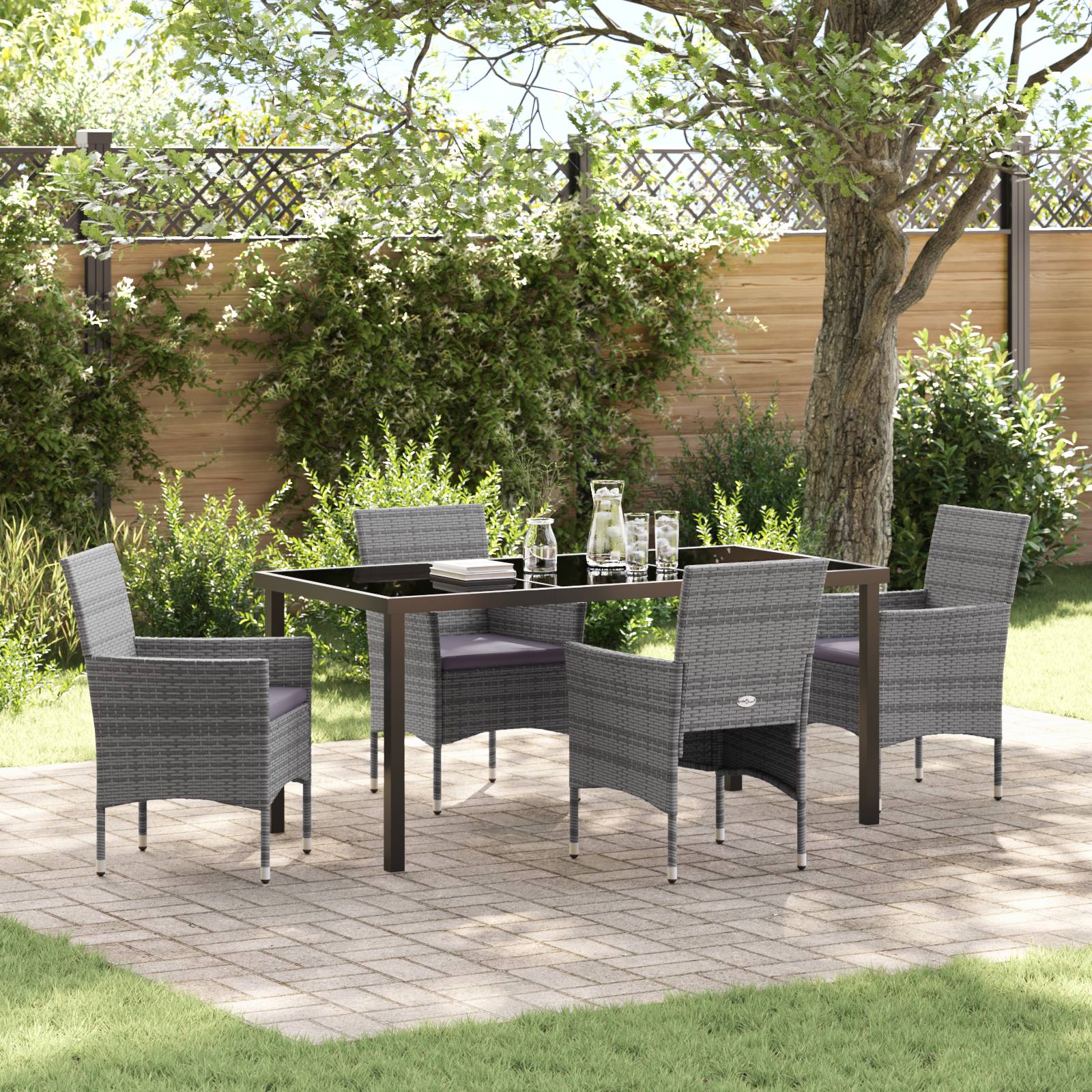 vidaXL 5-teiliges Garten-Essset Grauer Poly-Rattan