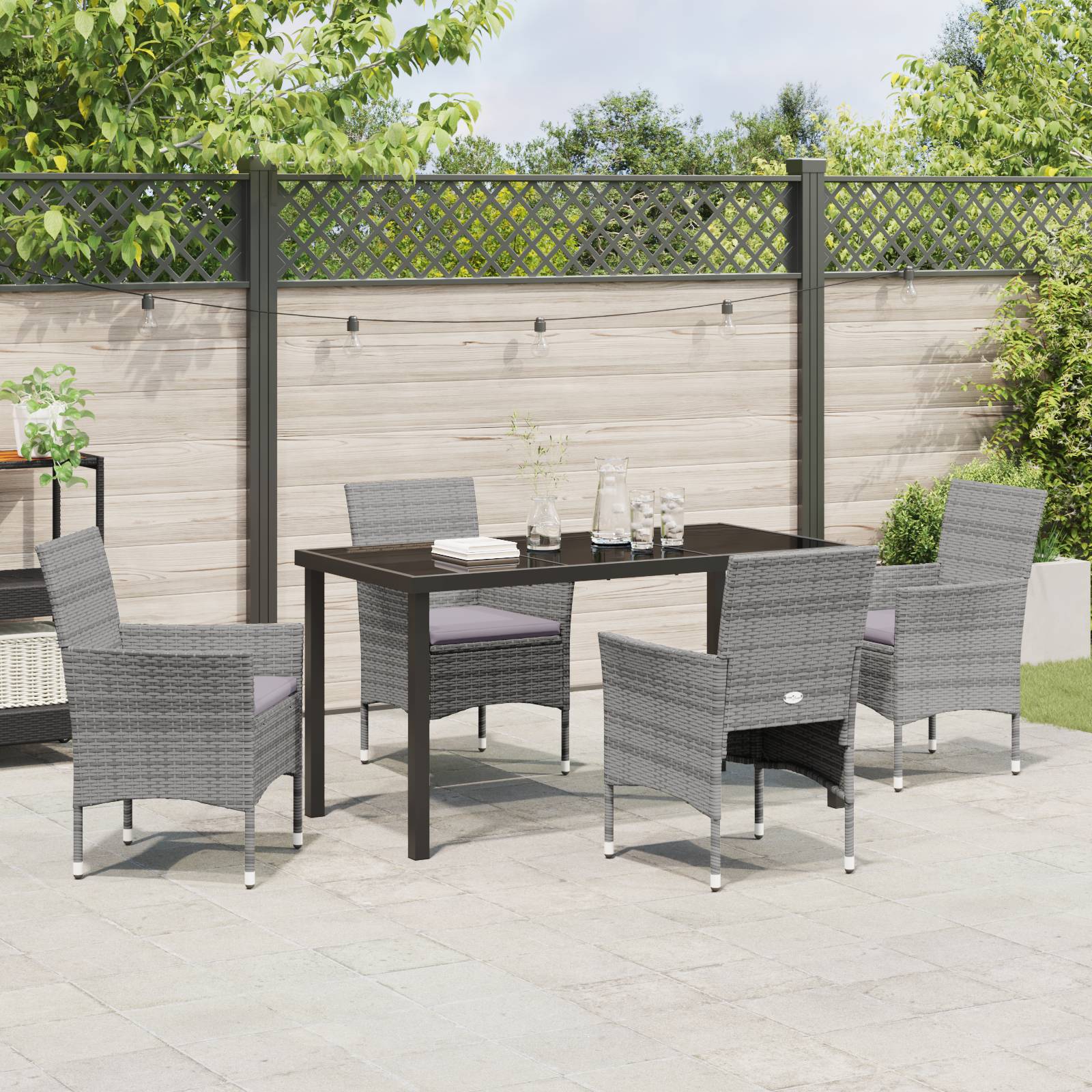 vidaXL 5-teiliges Garten-Essset Grauer Poly-Rattan