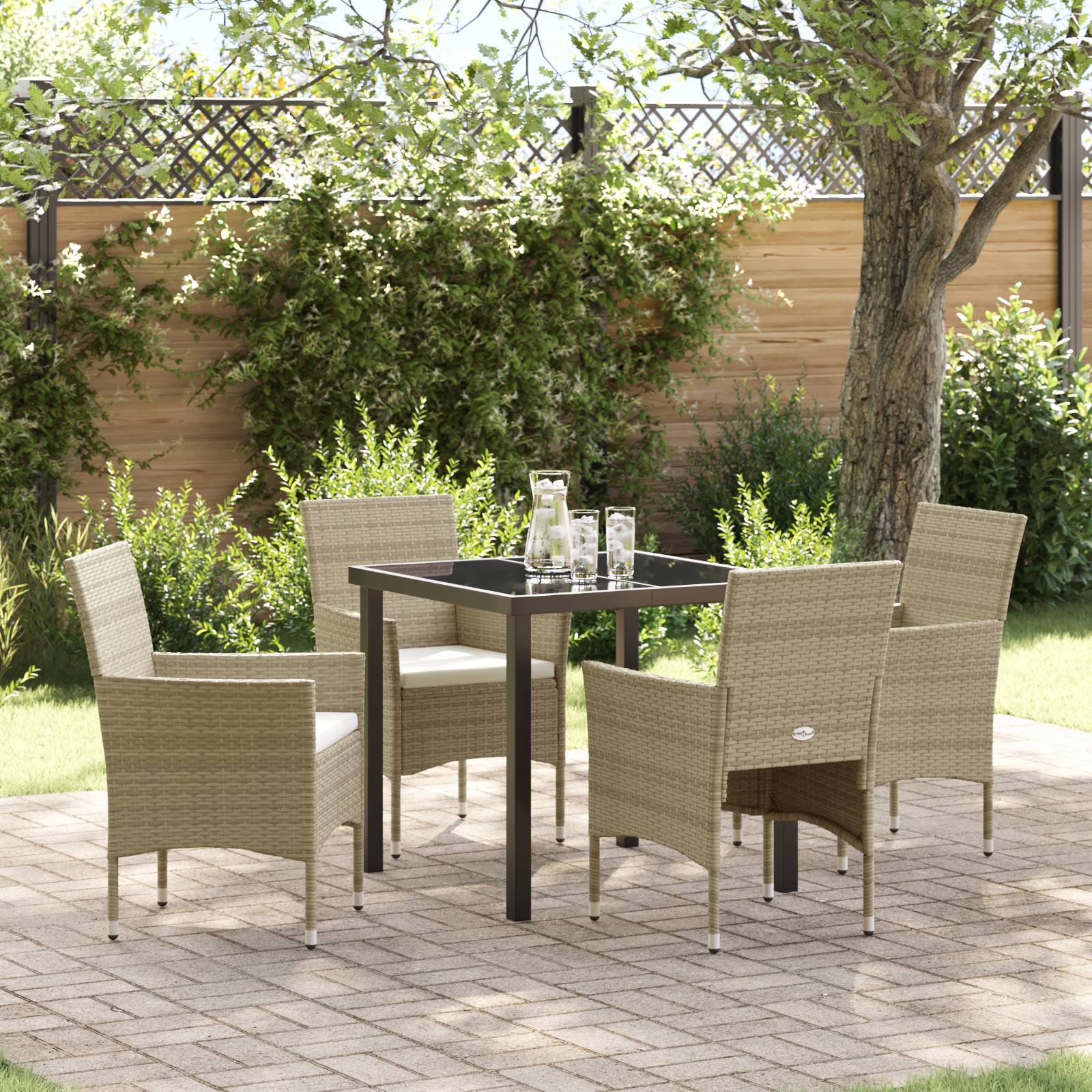 vidaXL 4-teiliges Gartenessset Beige Poly-Rattan