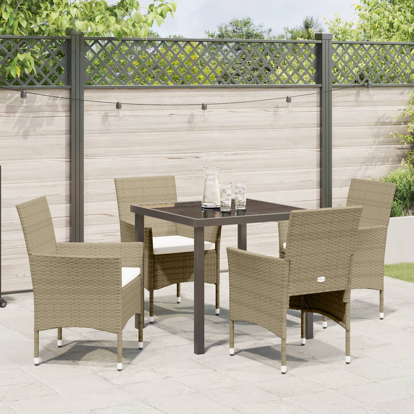 vidaXL 4-teiliges Gartenessset Beige Poly-Rattan