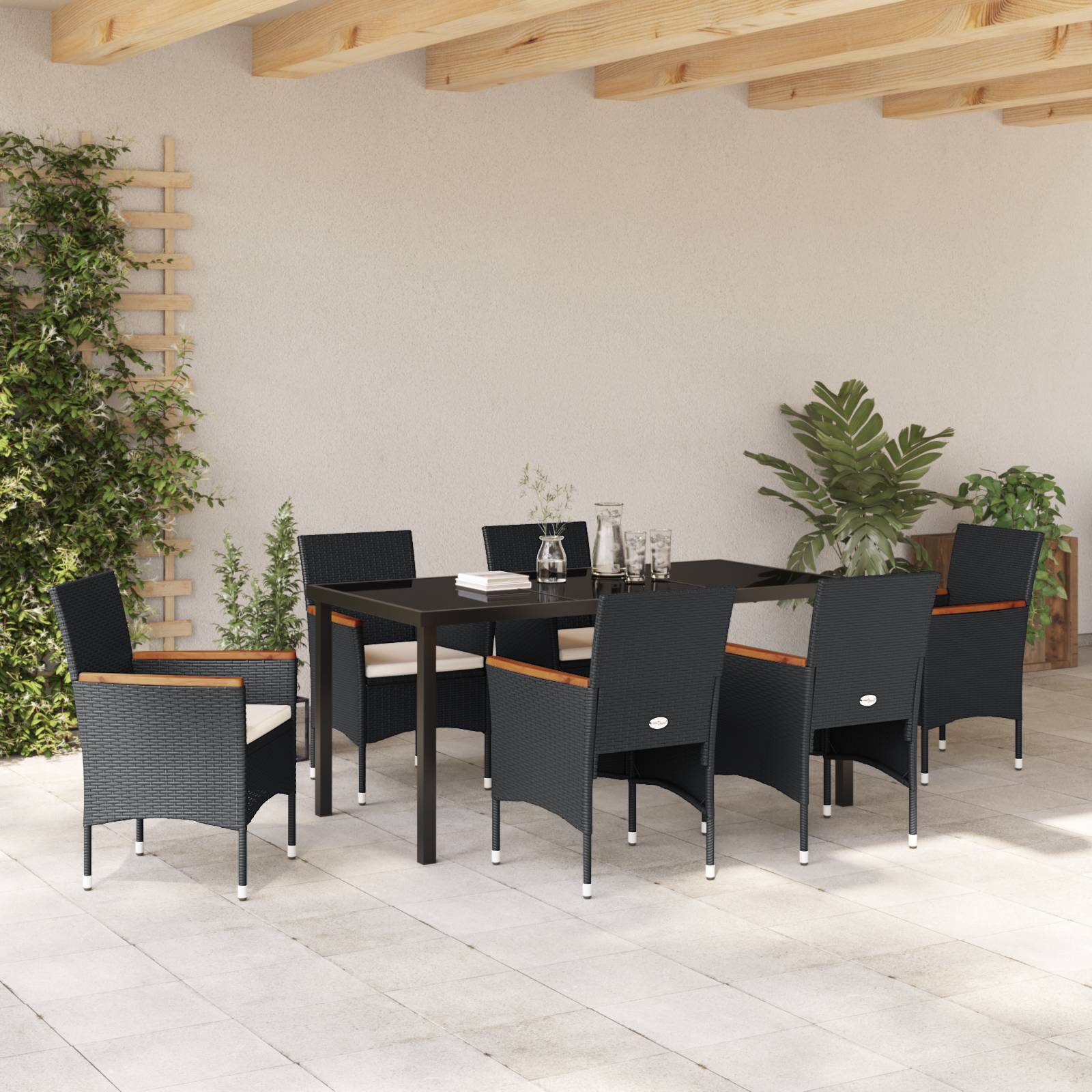 vidaXL 7-teiliges Garten-Essset Schwarz Poly Rattan