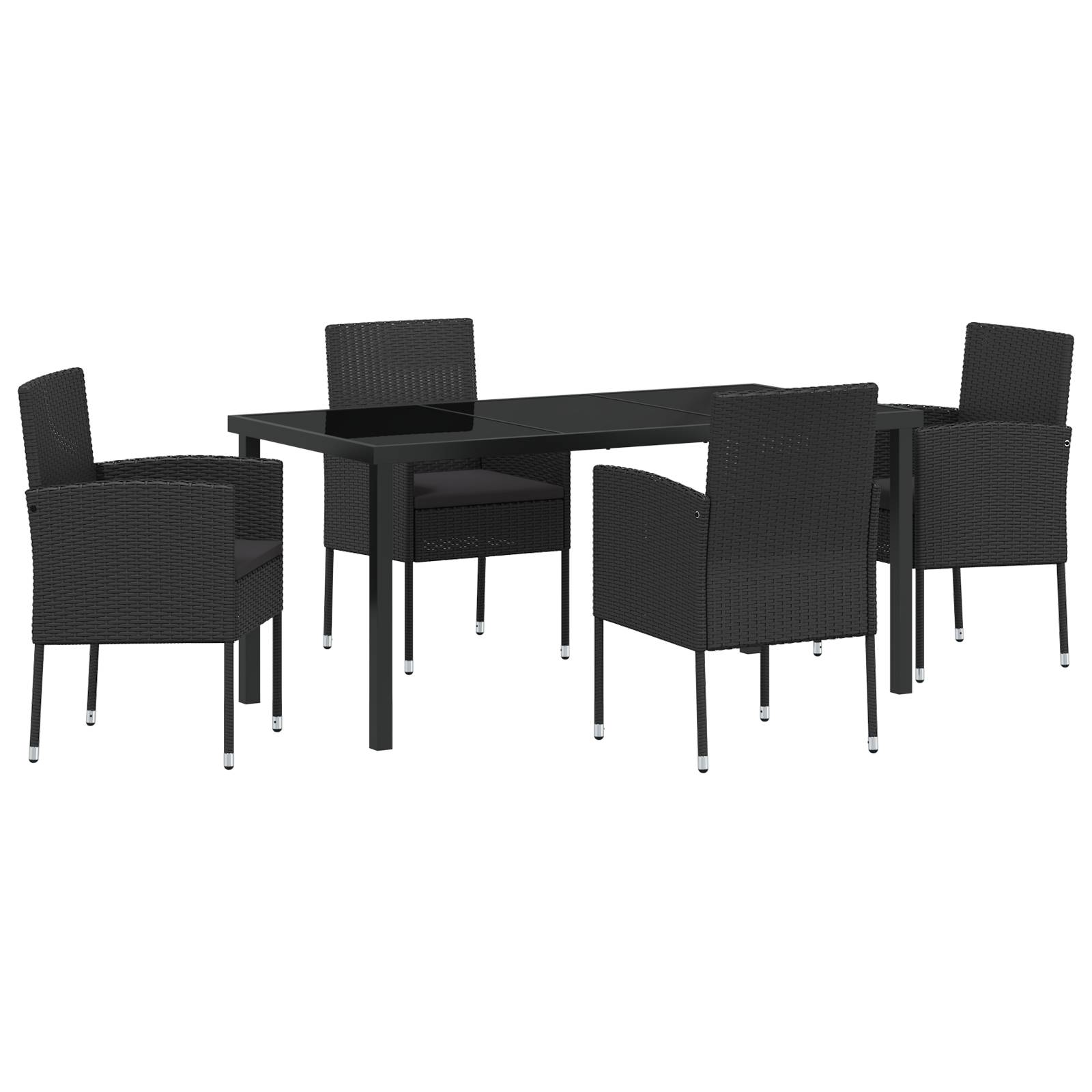 vidaXL 5-teiliges Garten Esstischset mit Kissen Schwarz Poly-Rattan