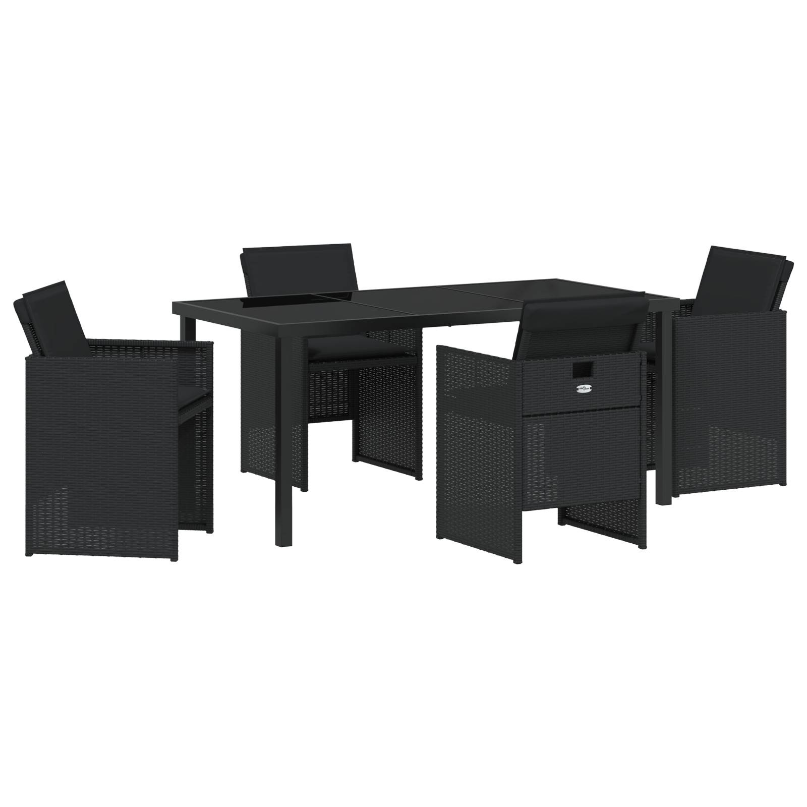 vidaXL 5-teiliges Garten-Essset mit Kissen aus schwarzem Poly-Rattan