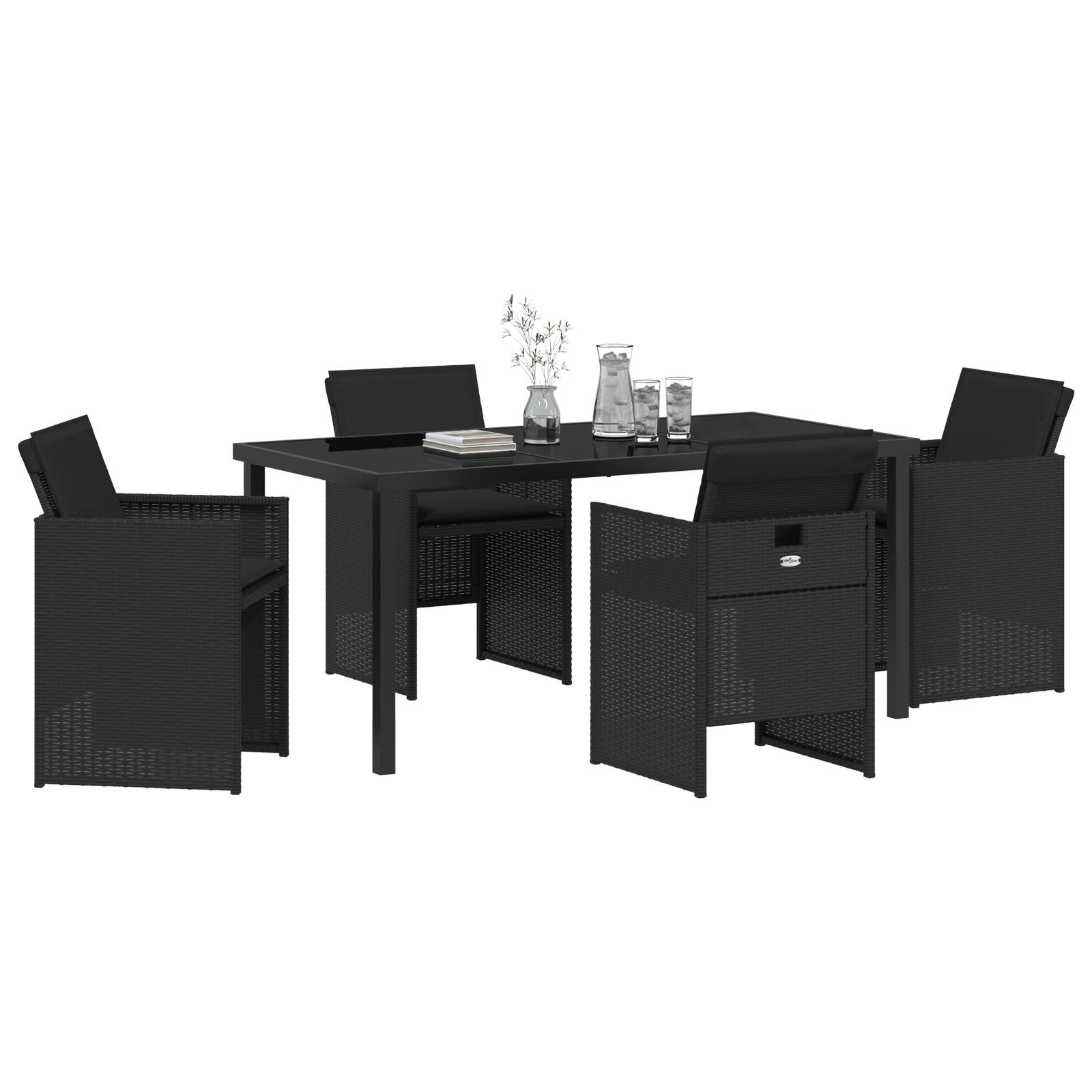 vidaXL 5-teiliges Garten-Essset mit Kissen aus schwarzem Poly-Rattan