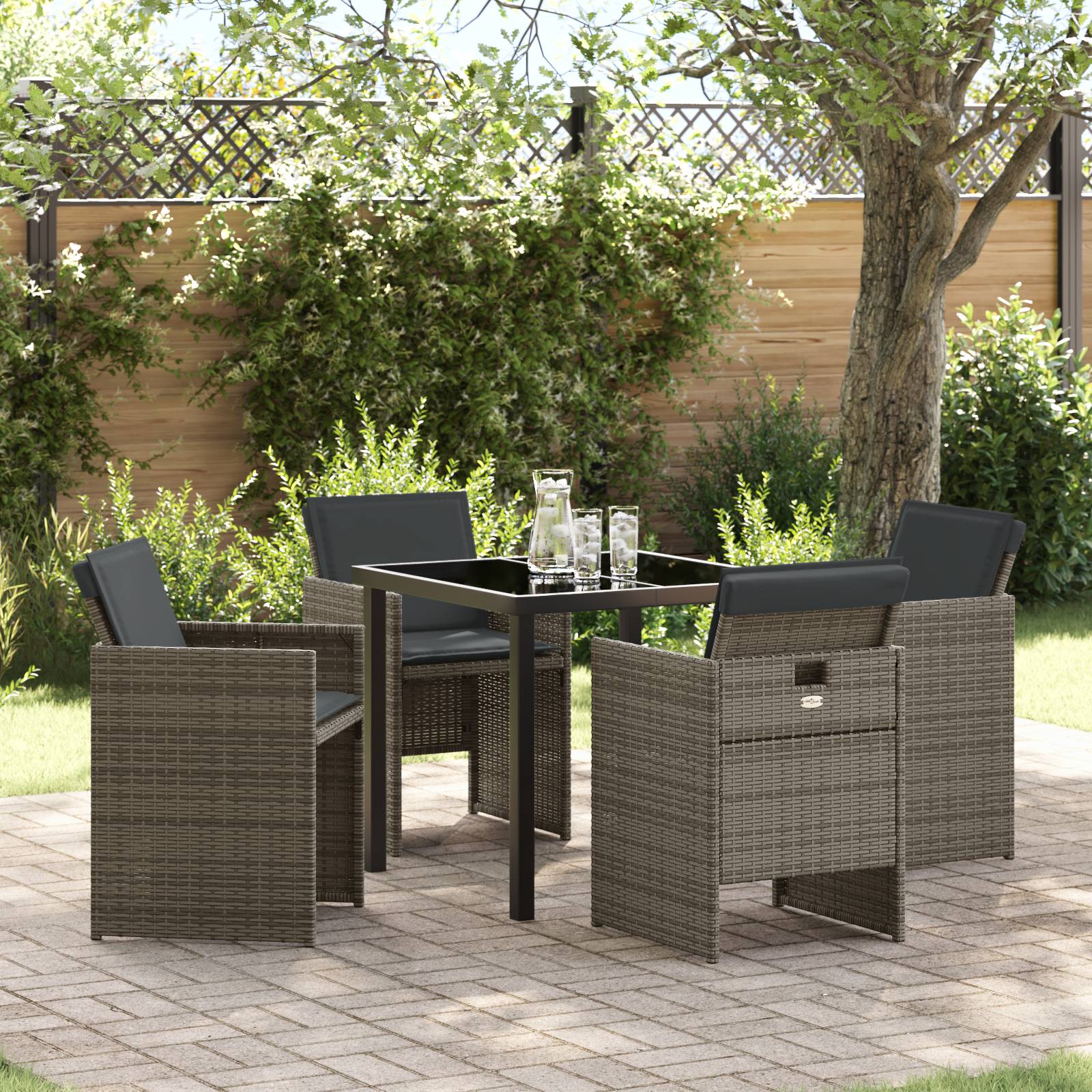 vidaXL 5-teiliges Garten-Essset mit Kissen Grau Poly-Rattan