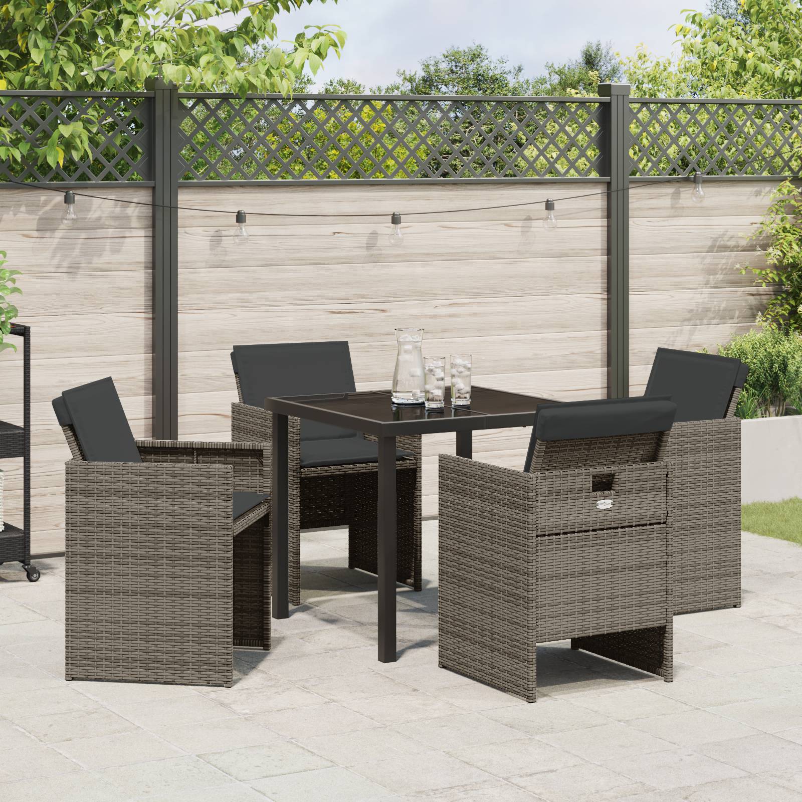 vidaXL 5-teiliges Garten-Essset mit Kissen Grau Poly-Rattan