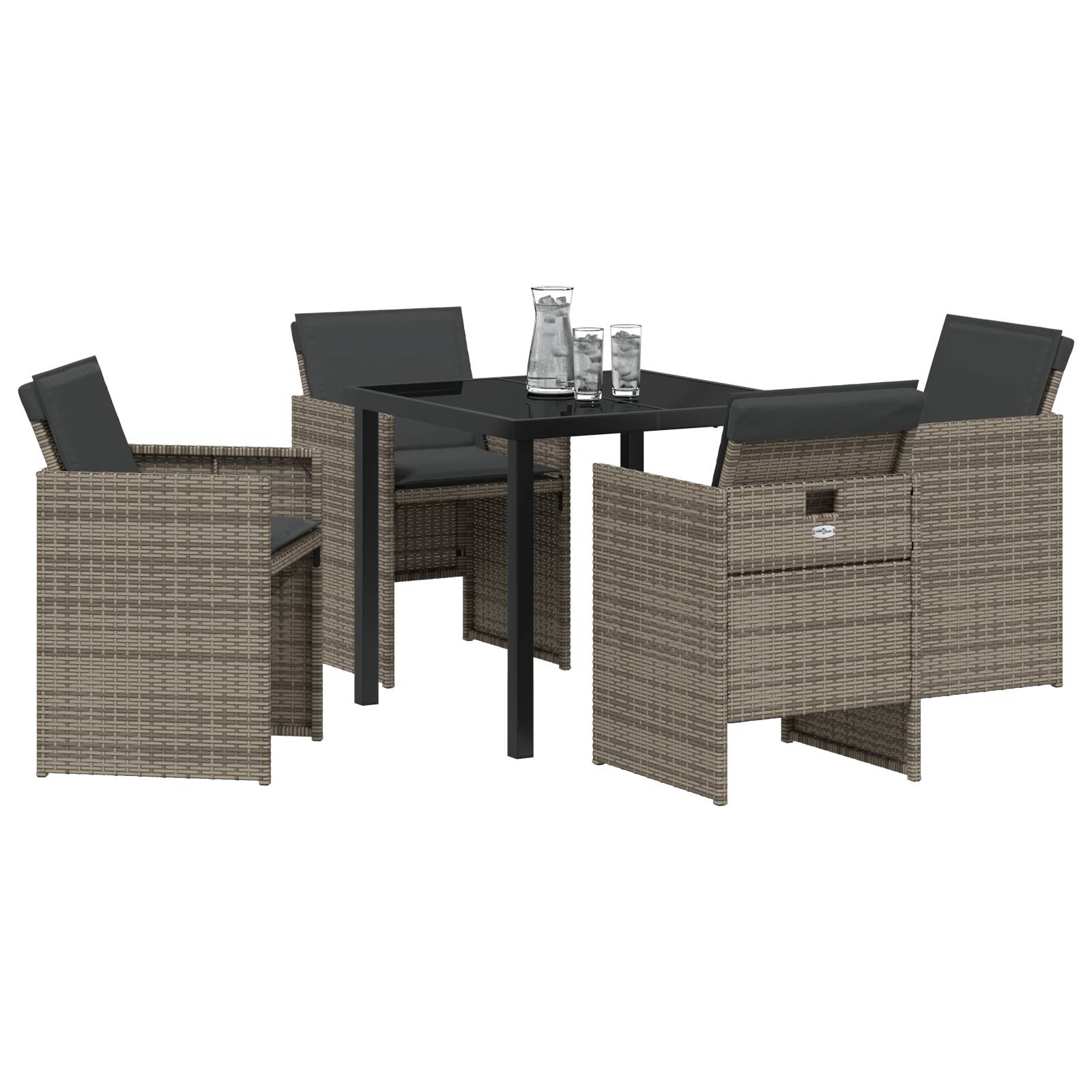 vidaXL 5-teiliges Garten-Essset mit Kissen Grau Poly-Rattan