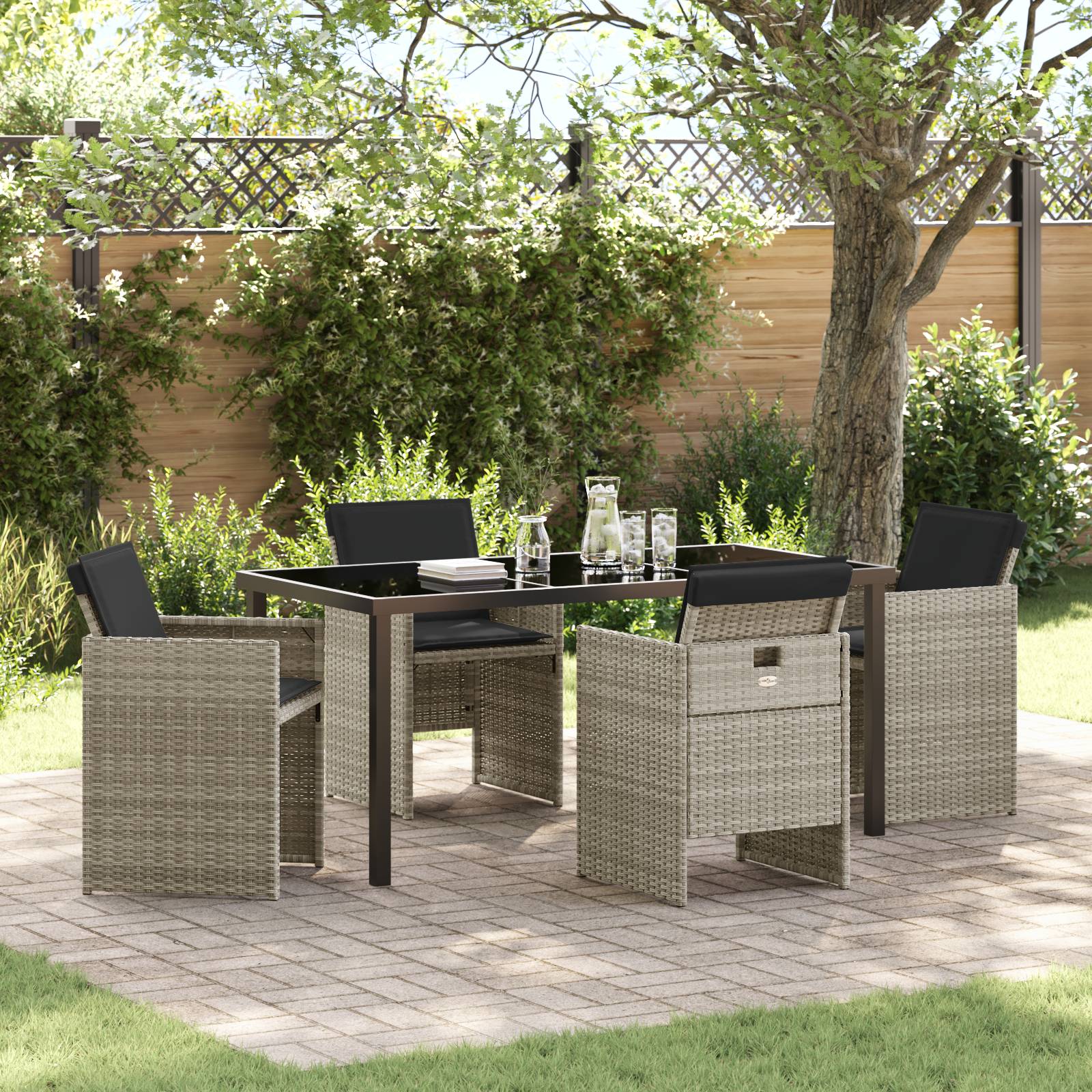 vidaXL 5-teiliges Garten Ess-Set mit Kissen, hellgrau, Poly Rattan