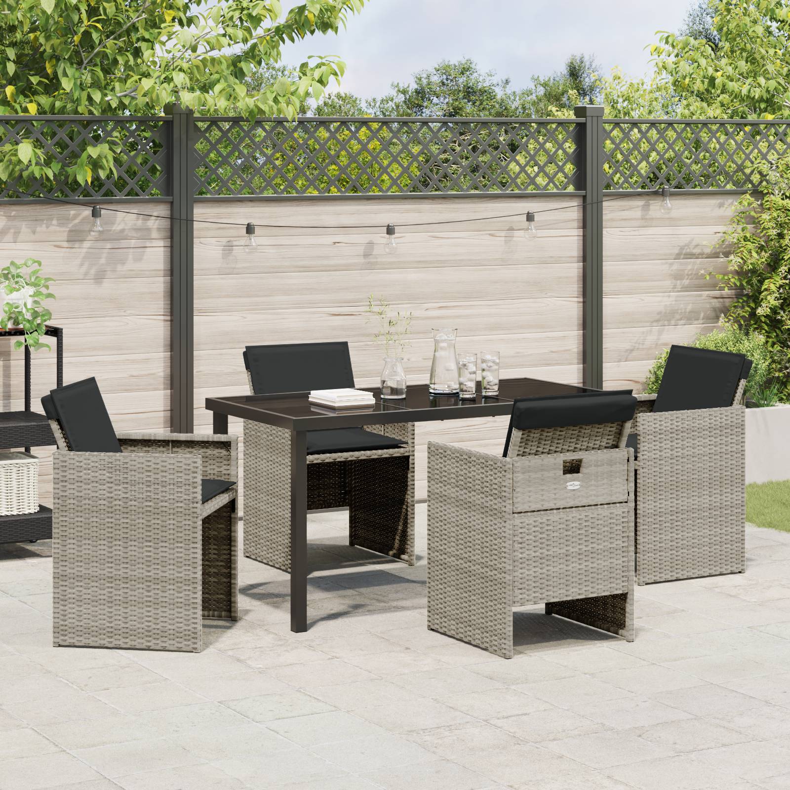 vidaXL 5-teiliges Garten Ess-Set mit Kissen, hellgrau, Poly Rattan