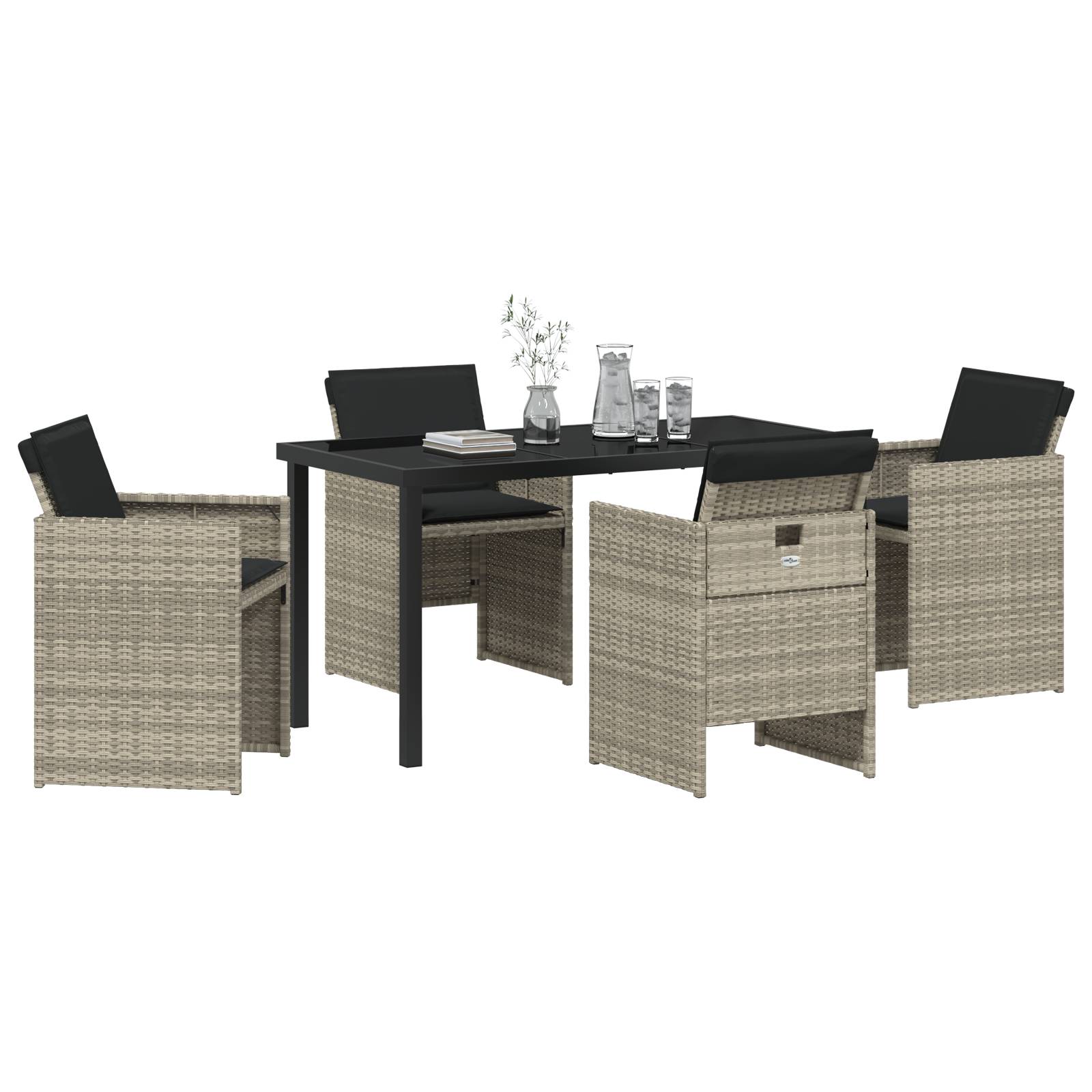 vidaXL 5-teiliges Garten Ess-Set mit Kissen, hellgrau, Poly Rattan