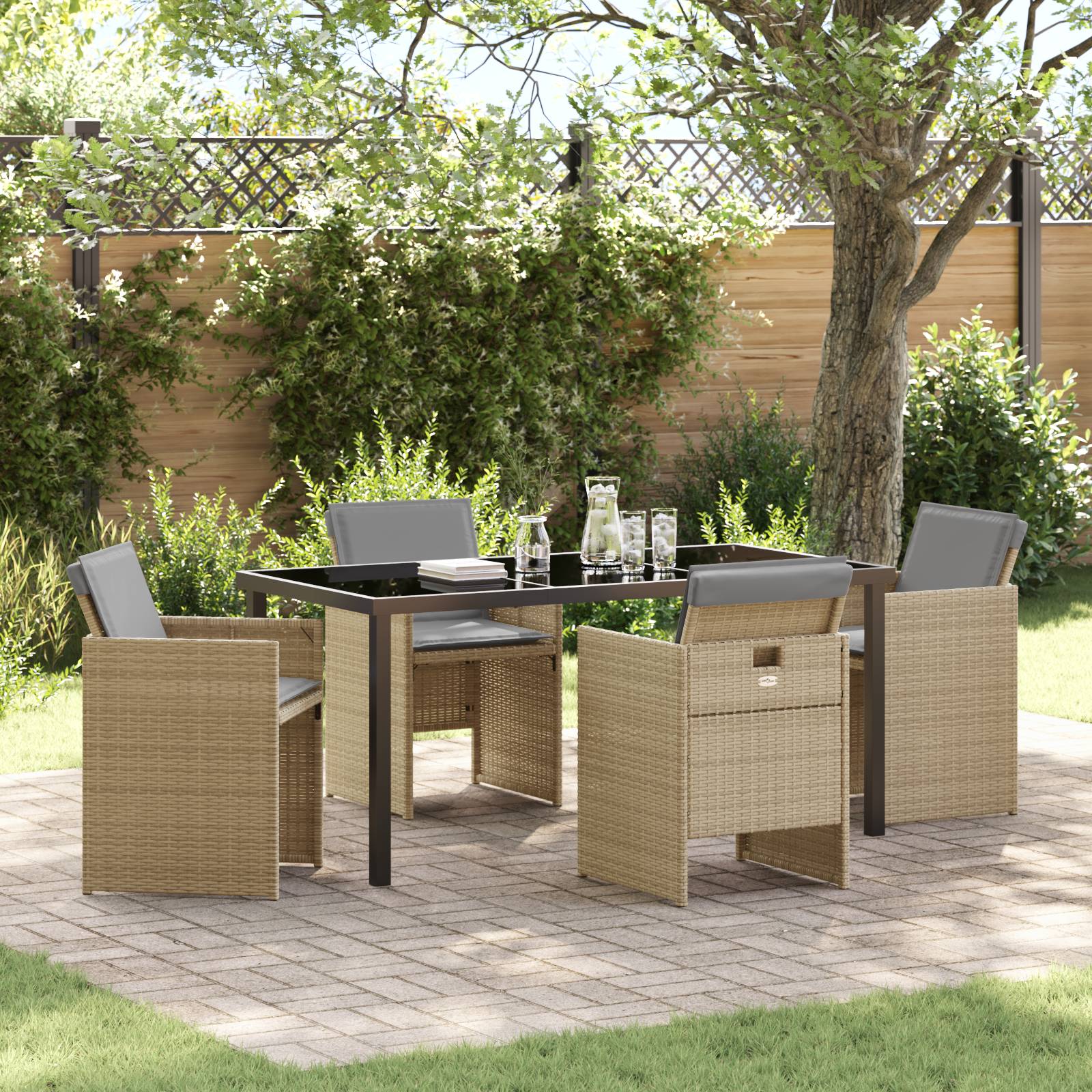vidaXL 5-teiliges Garten-Essset mit Kissen Beige Poly Rattan