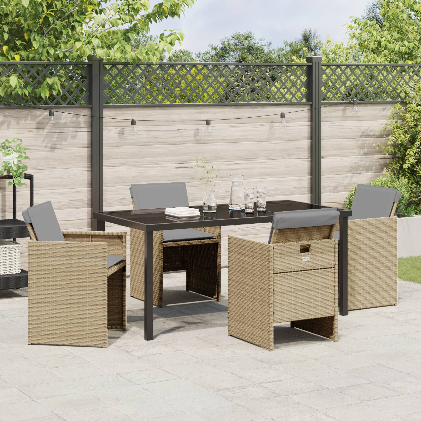 vidaXL 5-teiliges Garten-Essset mit Kissen Beige Poly Rattan