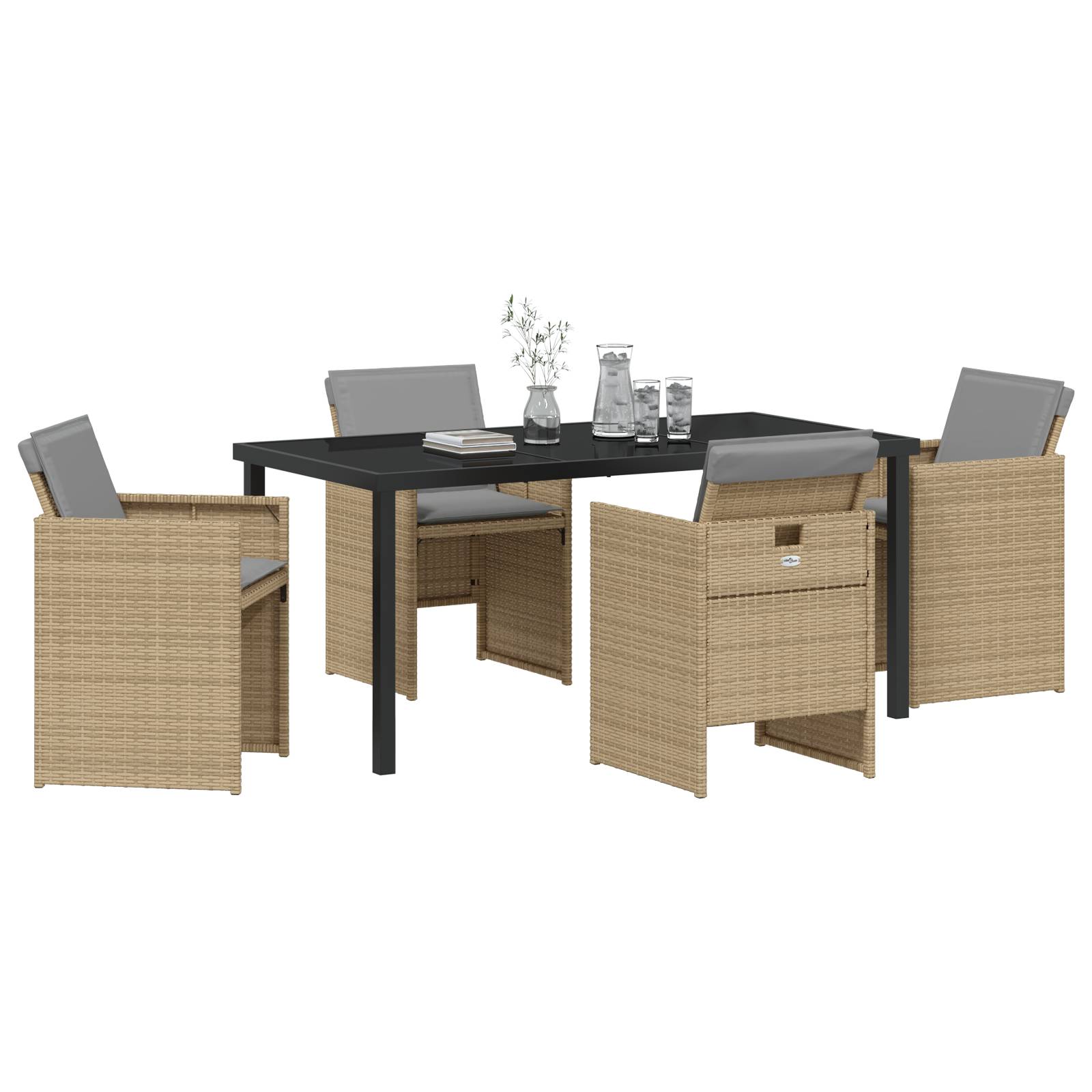 vidaXL 5-teiliges Garten-Essset mit Kissen Beige Poly Rattan