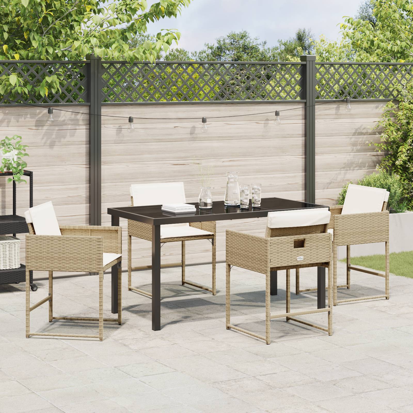 vidaXL 5-teiliges Garten Esszimmer Set mit Kissen Beige Poly Rattan