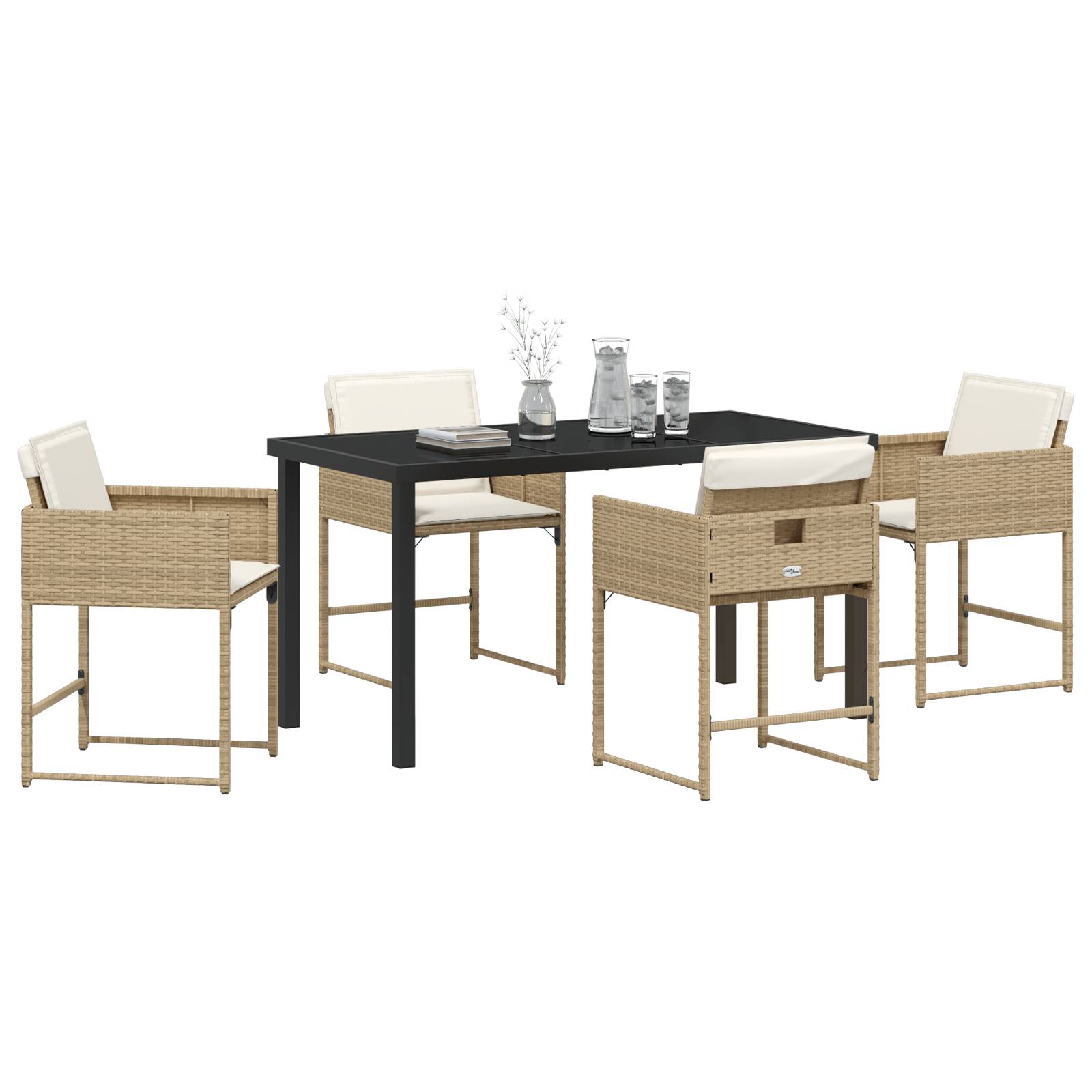 vidaXL 5-teiliges Garten Esszimmer Set mit Kissen Beige Poly Rattan