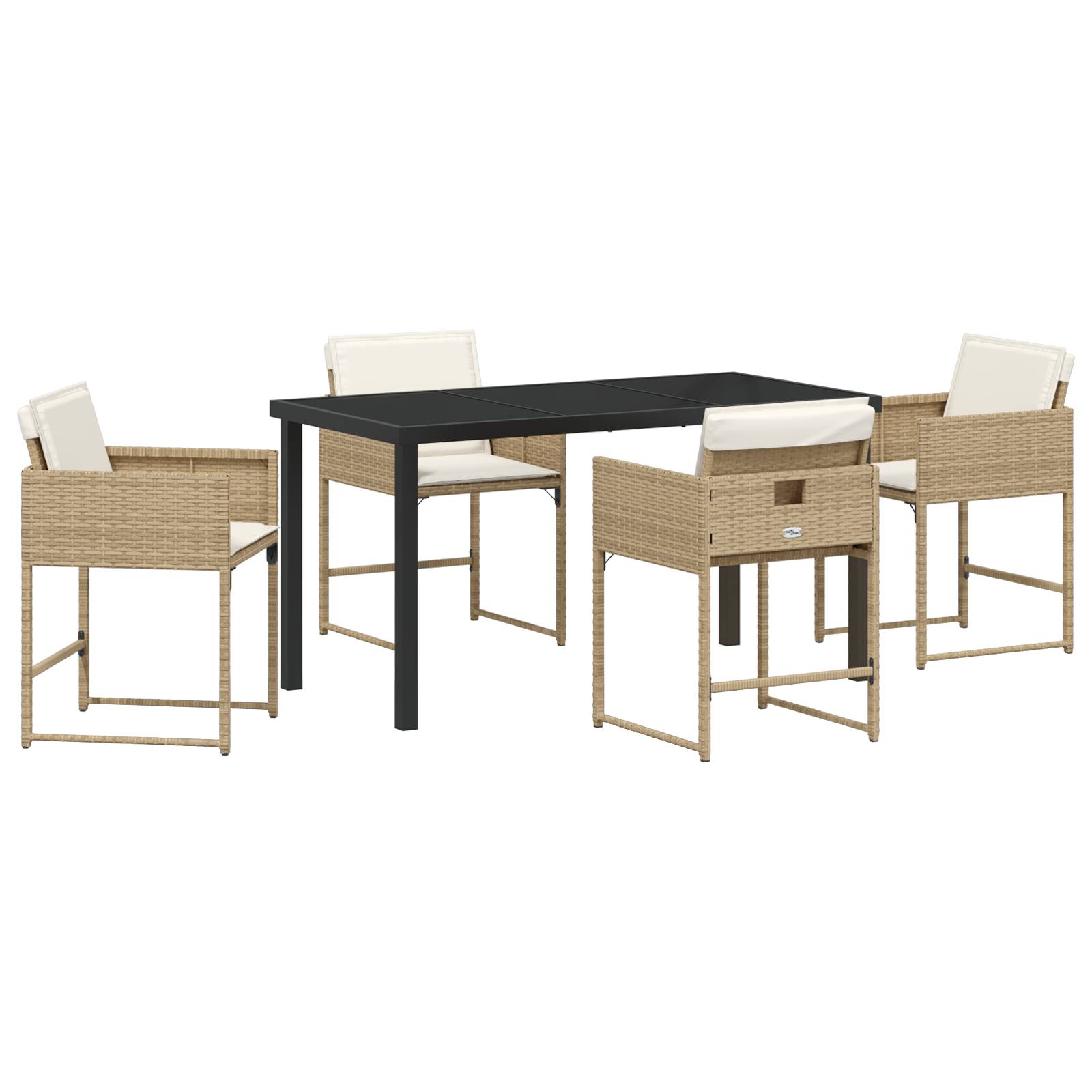 vidaXL 5-teiliges Garten Esszimmer Set mit Kissen Beige Poly Rattan