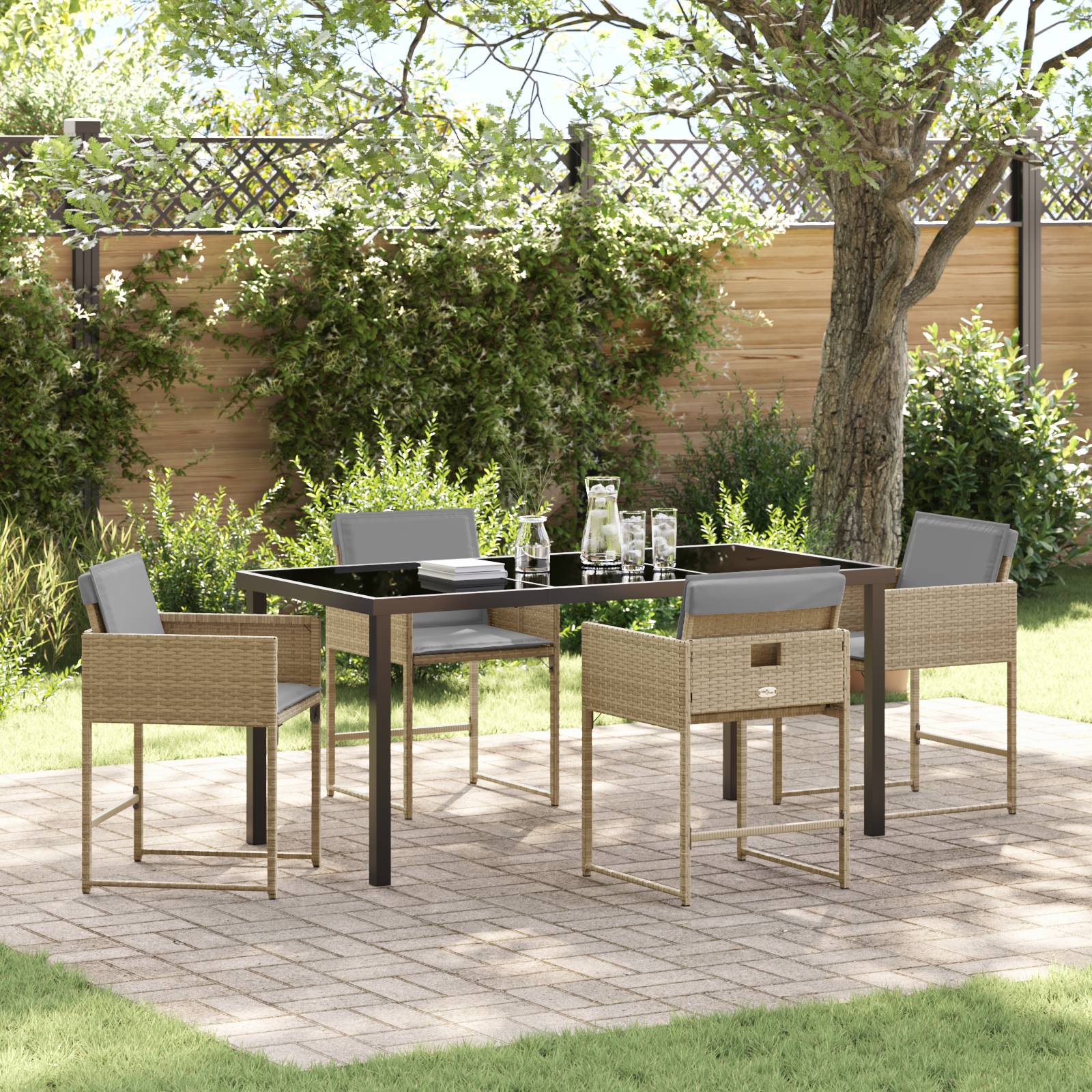 vidaXL 5-teiliges Garten Essgruppe mit Kissen Beige Poly Rattan