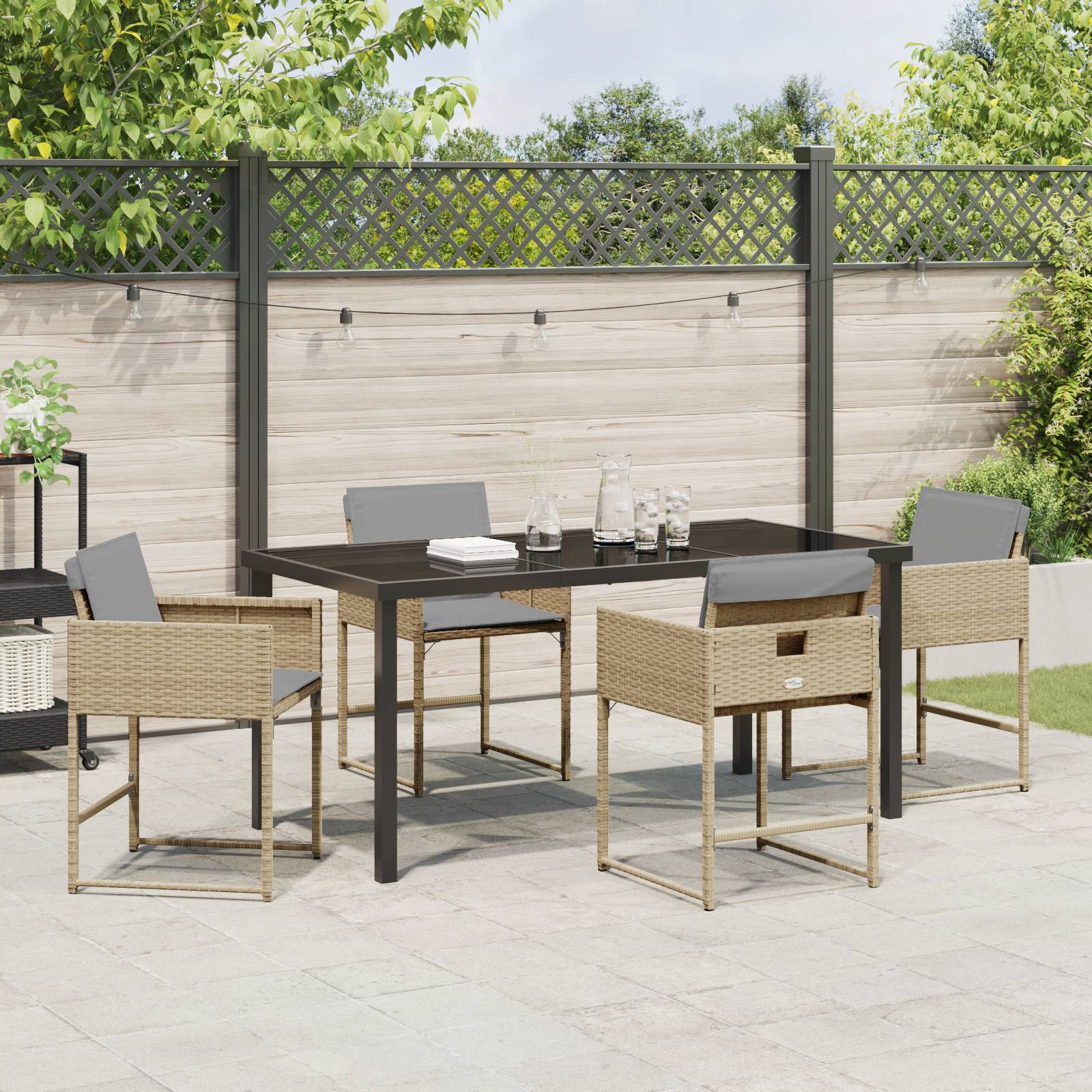 vidaXL 5-teiliges Garten Essgruppe mit Kissen Beige Poly Rattan