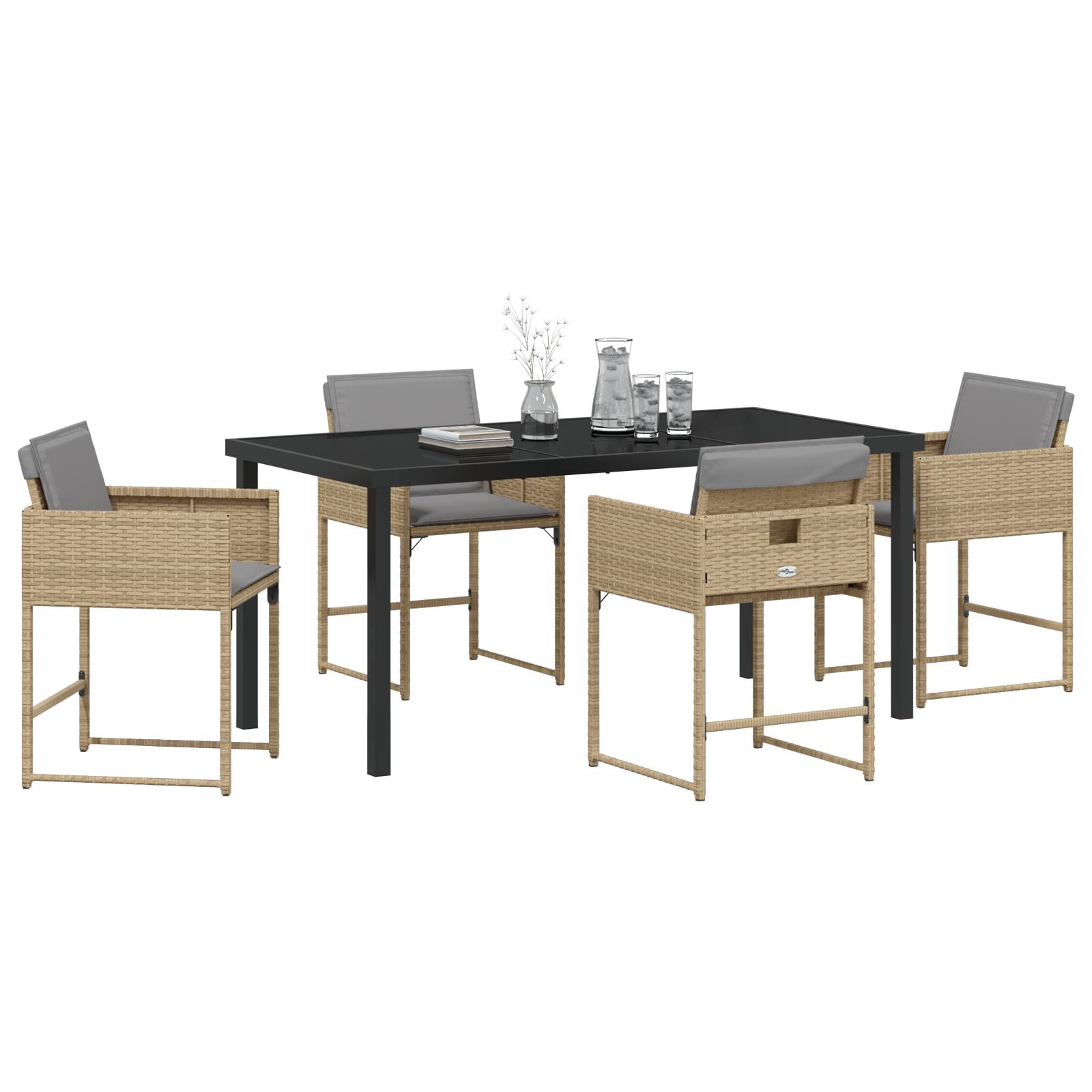 vidaXL 5-teiliges Garten Essgruppe mit Kissen Beige Poly Rattan