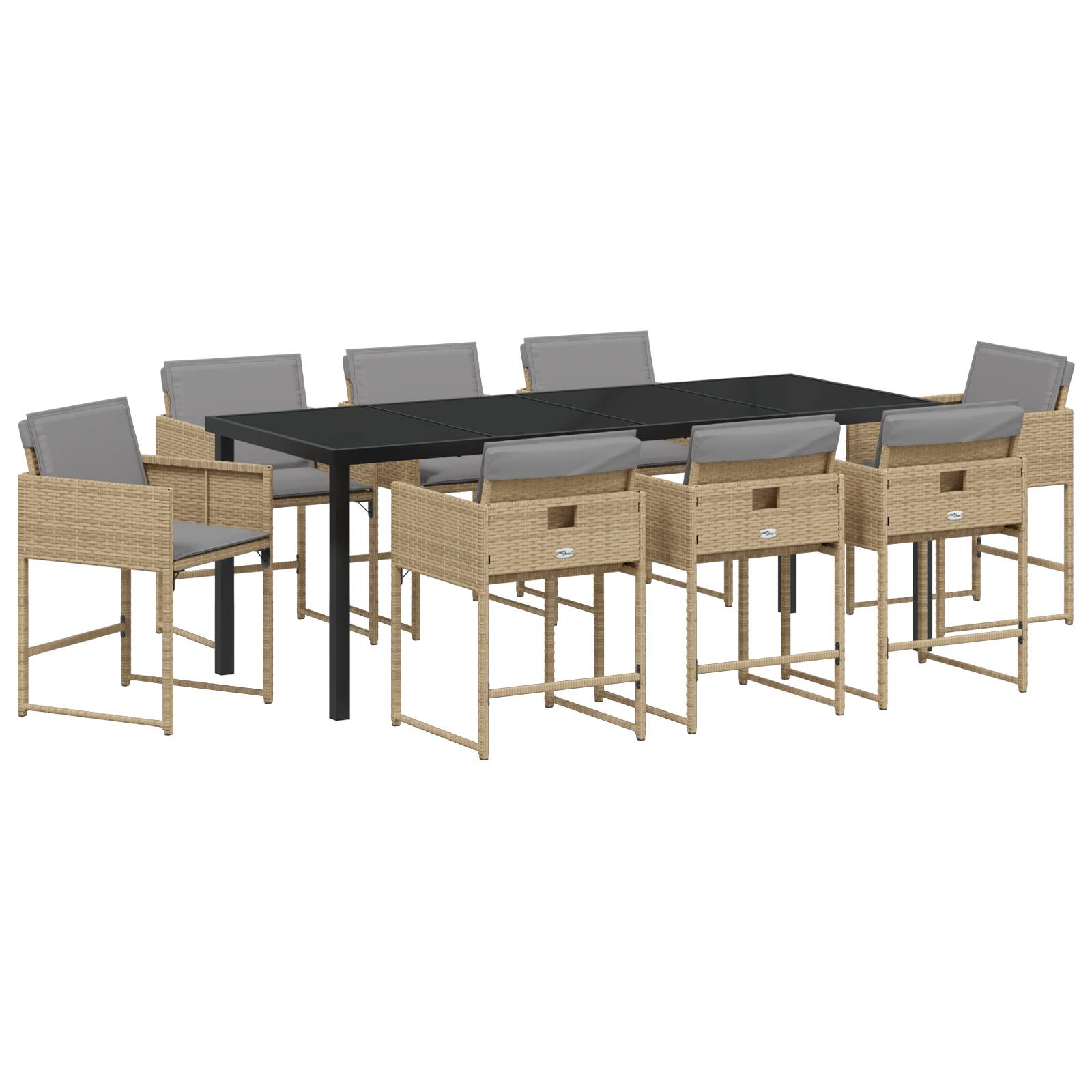 vidaXL 9-teiliges Garten-Esszimmer Set mit Kissen in beigem Poly Rattan